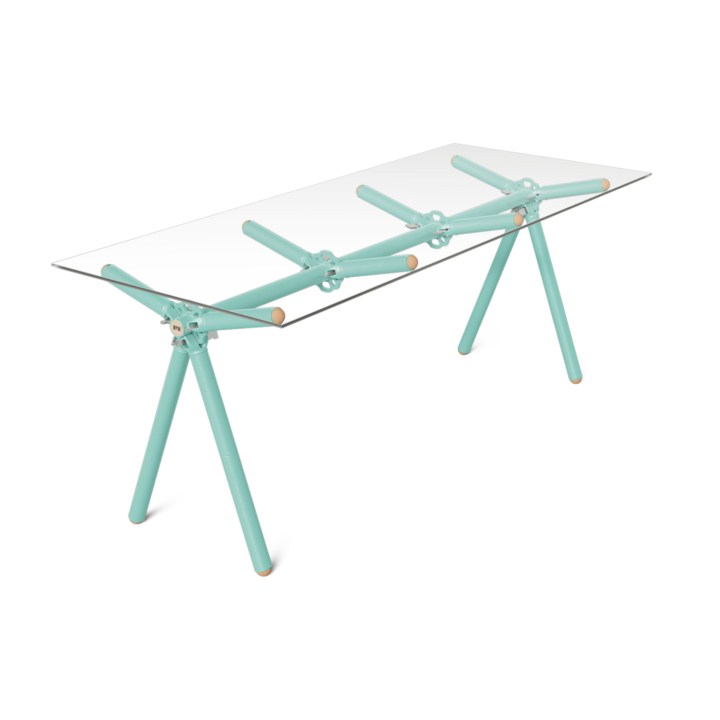 Table à manger en verre et structure en échafaudage turquoise 200cm Clavex - Maximum