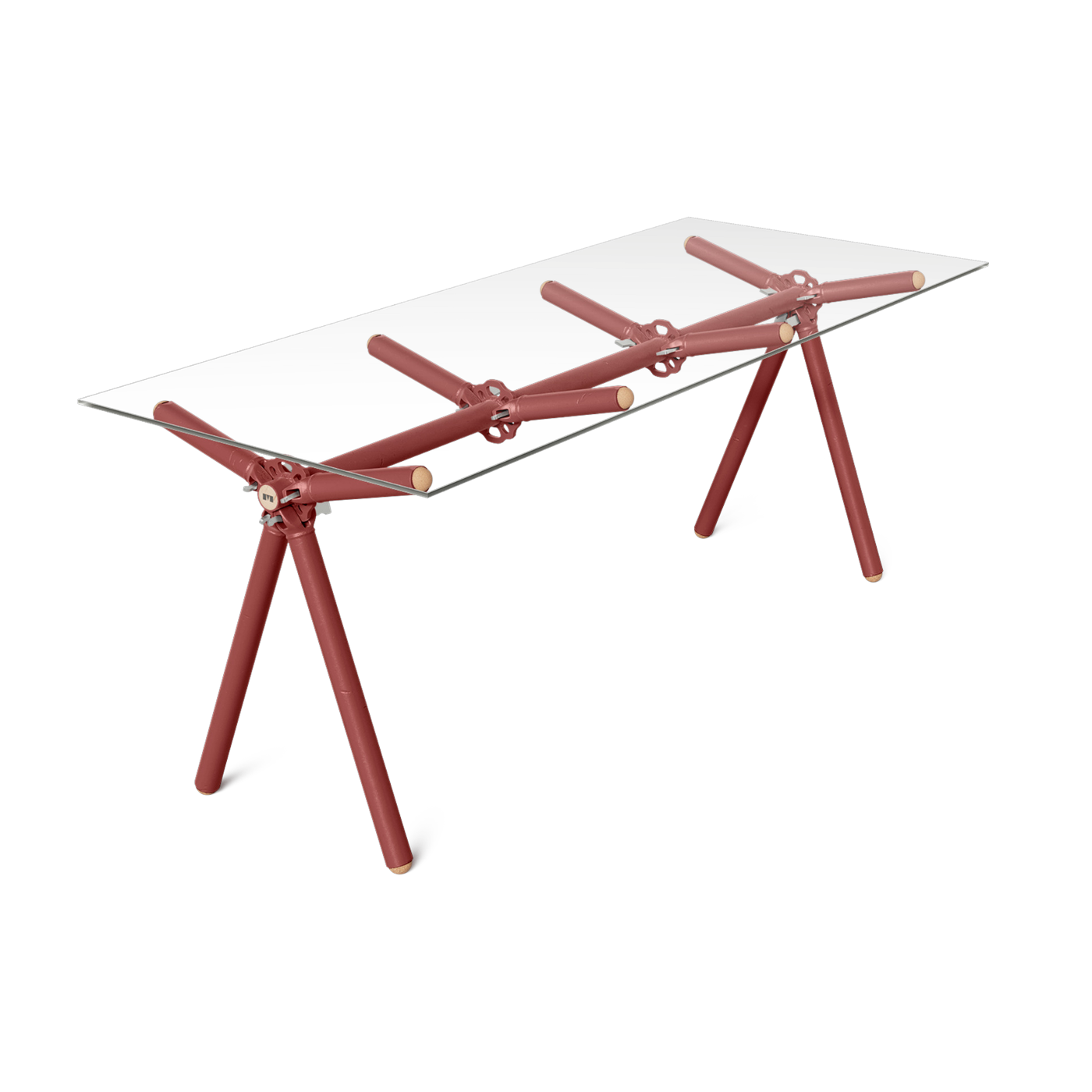 Table à manger en verre et structure en échafaudage rouge 200cm Clavex - Maximum