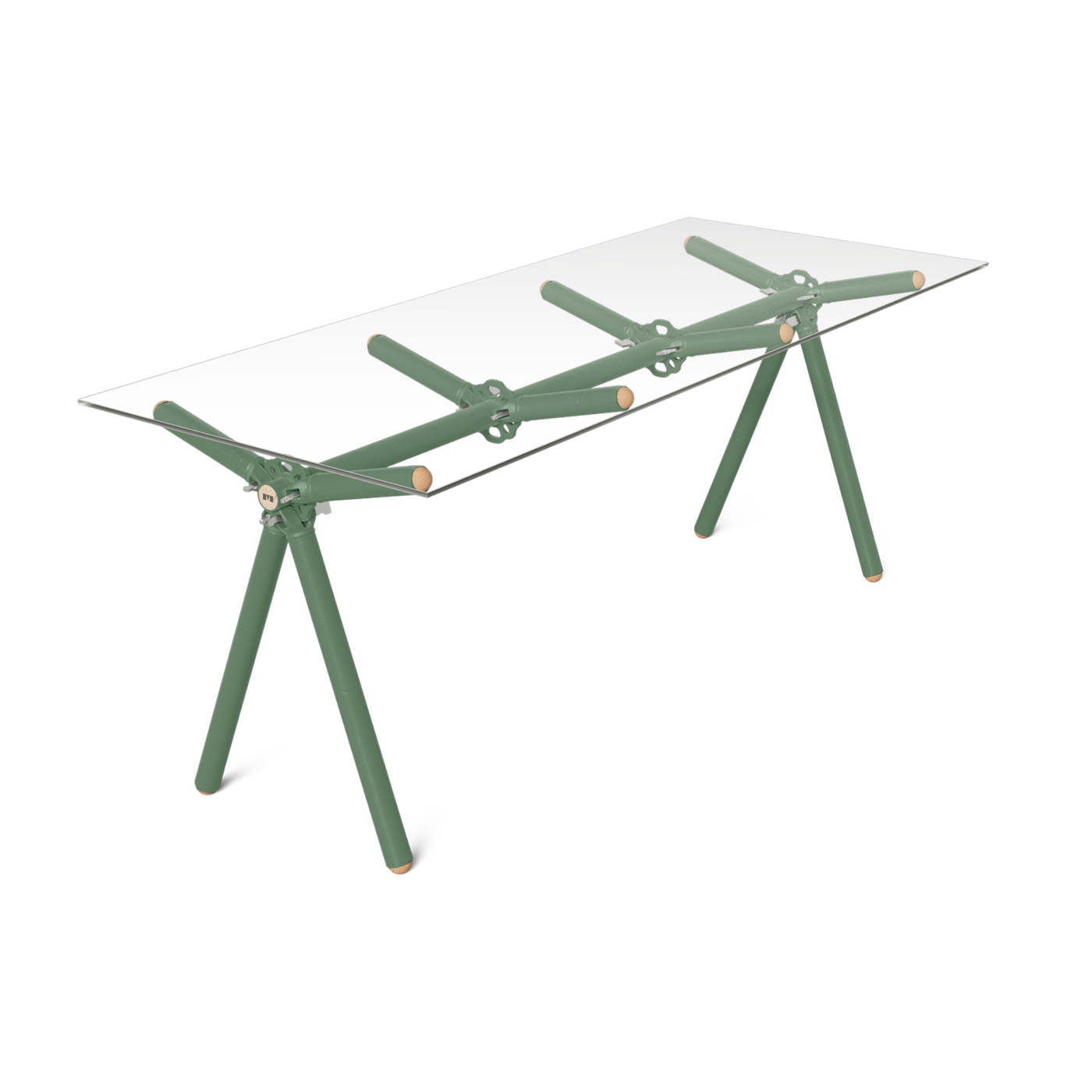 Table à manger en verre et structure en échafaudage kaki 200cm Clavex - Maximum
