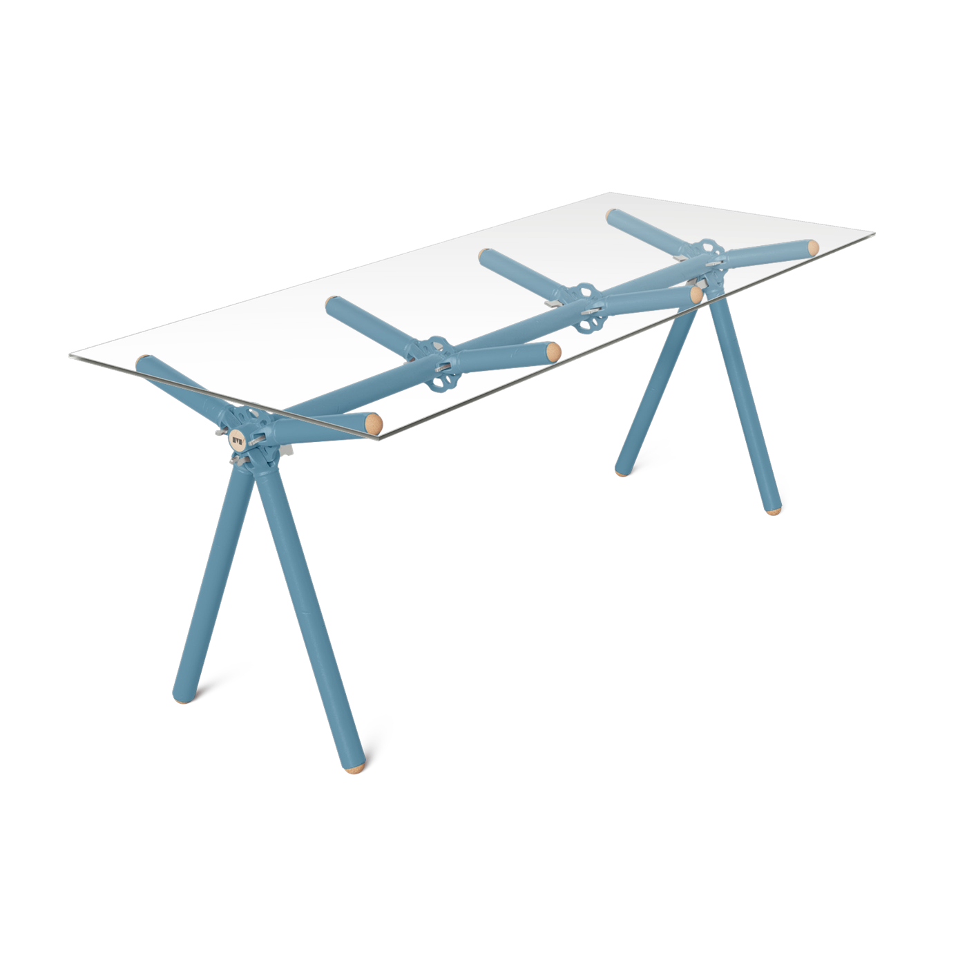 Table à manger en verre et structure en échafaudage bleu 200cm Clavex - Maximum