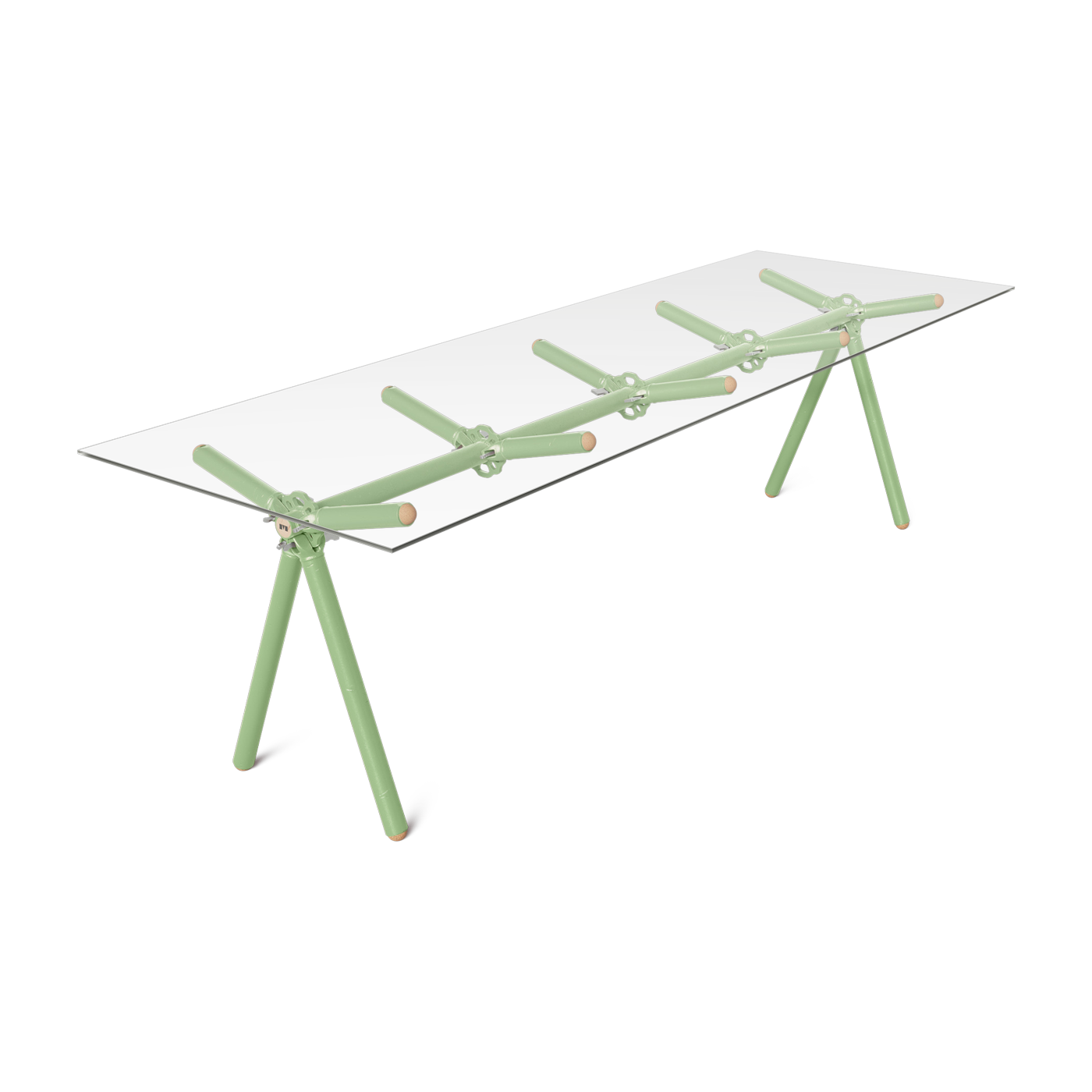 Table à manger en verre et structure en échafaudage vert 250cm Clavex - Maximum