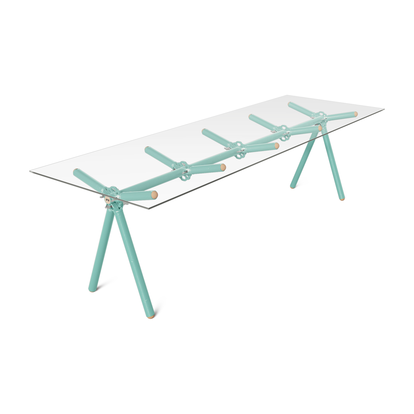 Table à manger en verre et structure en échafaudage turquoise 250cm Clavex - Maximum