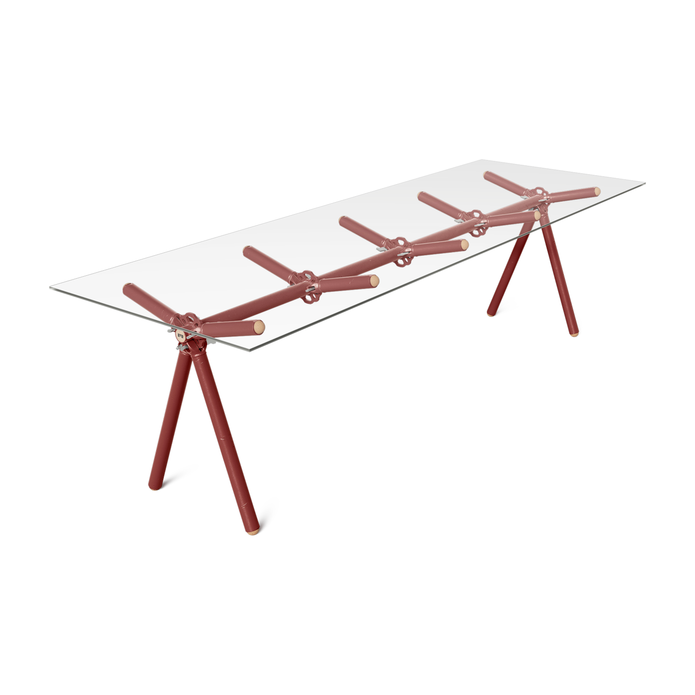 Table à manger en verre et structure en échafaudage rouge 250cm Clavex - Maximum