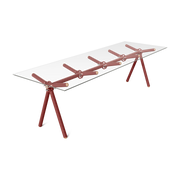 Table à manger en verre et structure en échafaudage rouge 250cm Clavex - Maximum