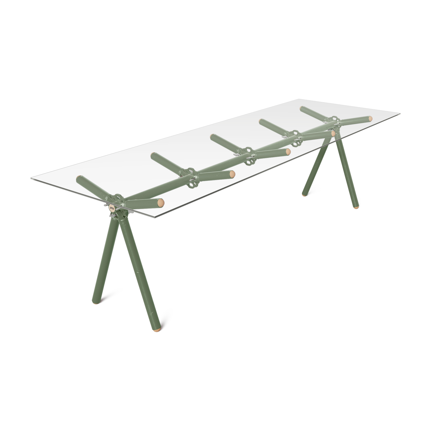 Table à manger en verre et structure en échafaudage kaki 250cm Clavex - Maximum