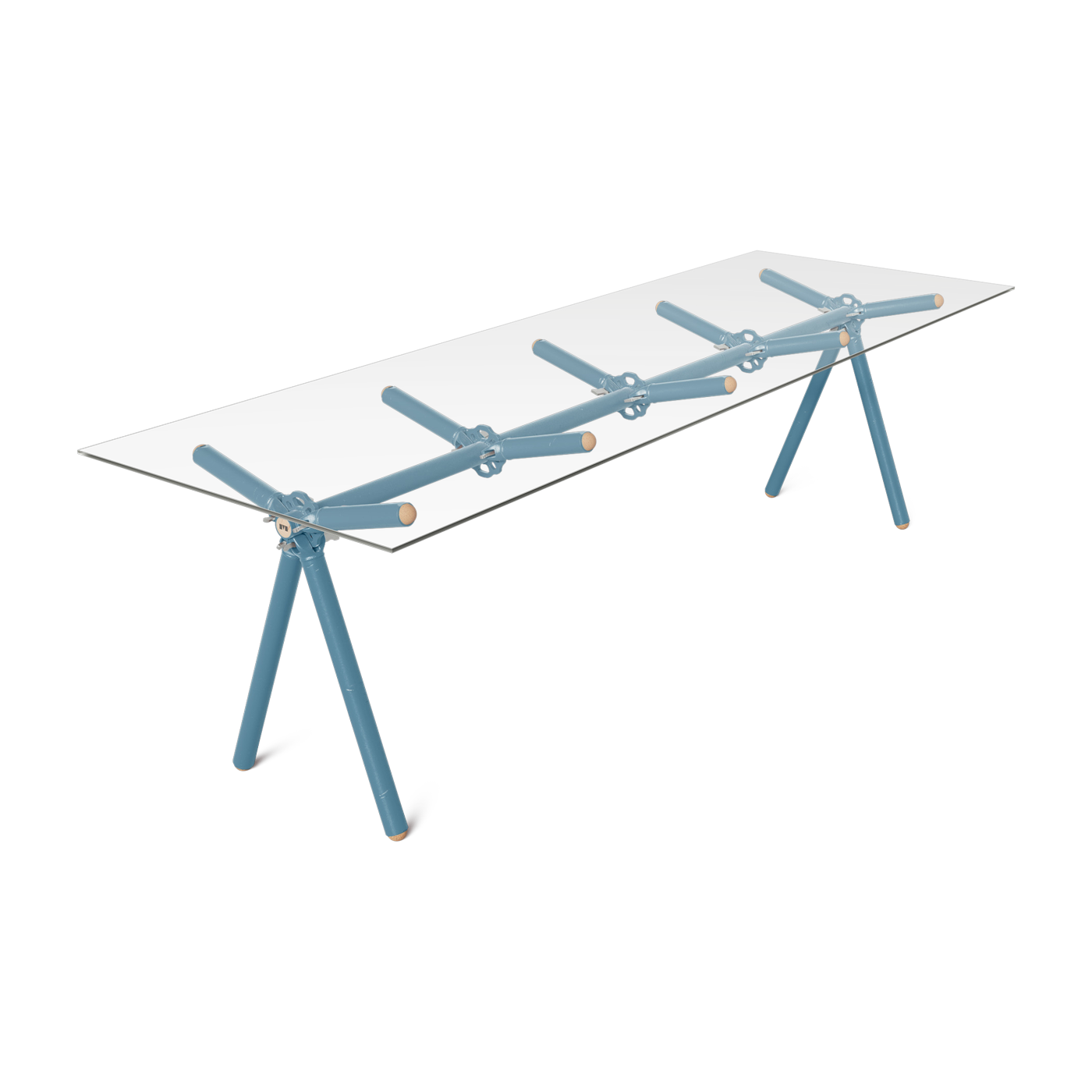 Table à manger en verre et structure en échafaudage bleu 250cm Clavex - Maximum