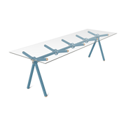 Dining table in glass and blue scaffolding structure 250cm Clavex - Maximum