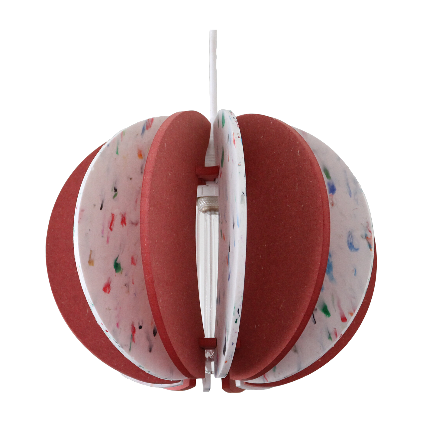 Suspension ronde en plastique recyclé blanc et bois coloré rouge 29cm Alpha Zulu - RIF