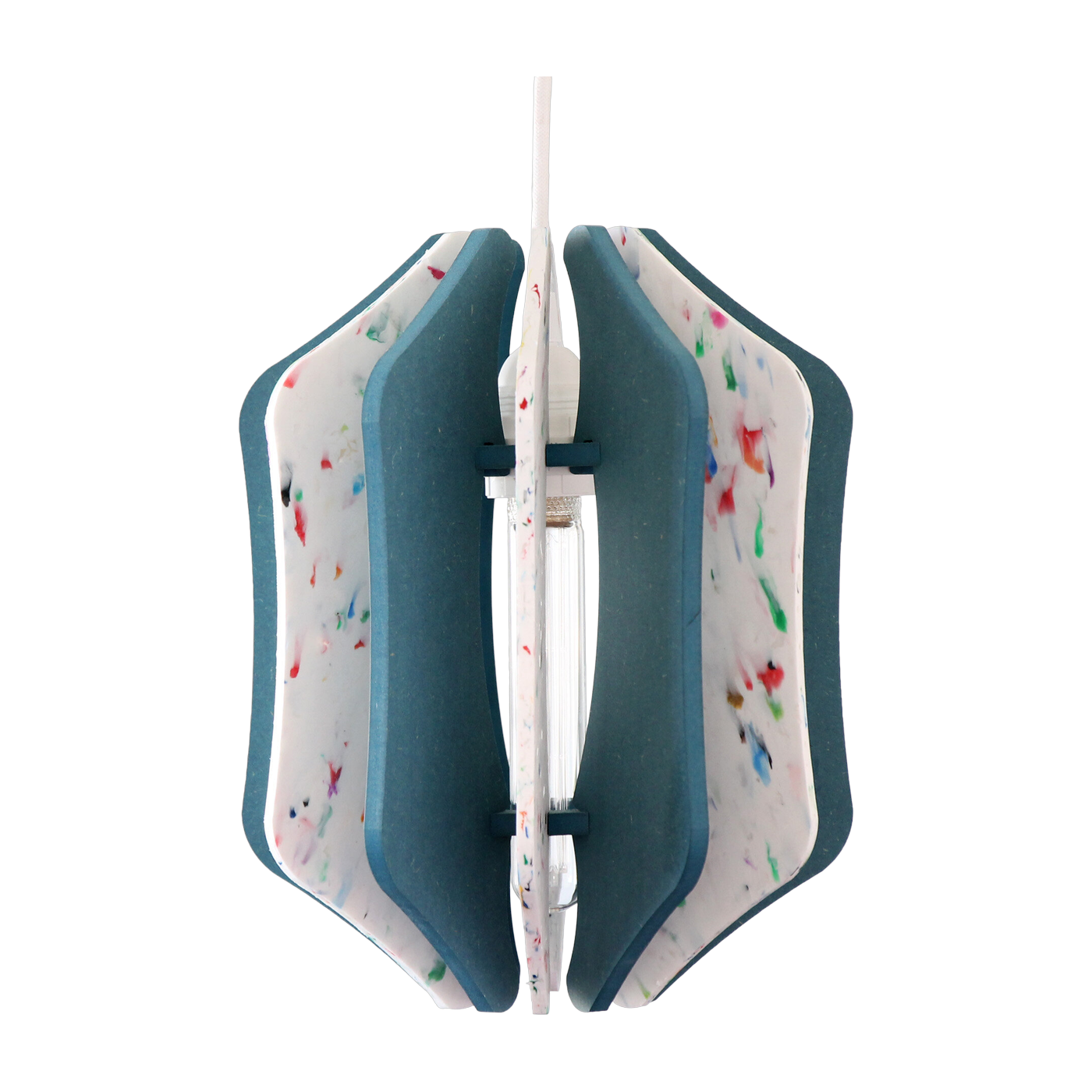 Suspension carrée en plastique recyclé blanc et bois coloré bleu 23x29cm Alpha Zulu - RIF