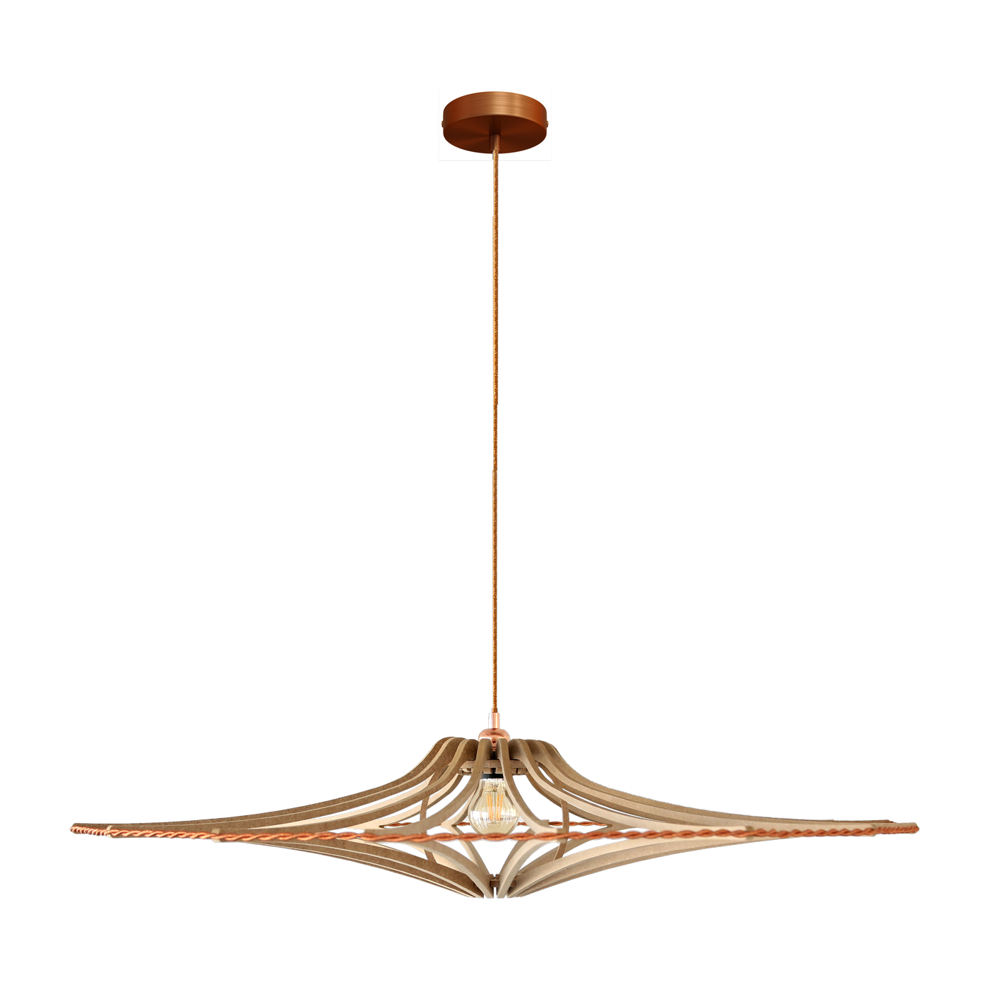 Suspension en bois brut et élastique cuivré 90cm Singing Brut - RIF