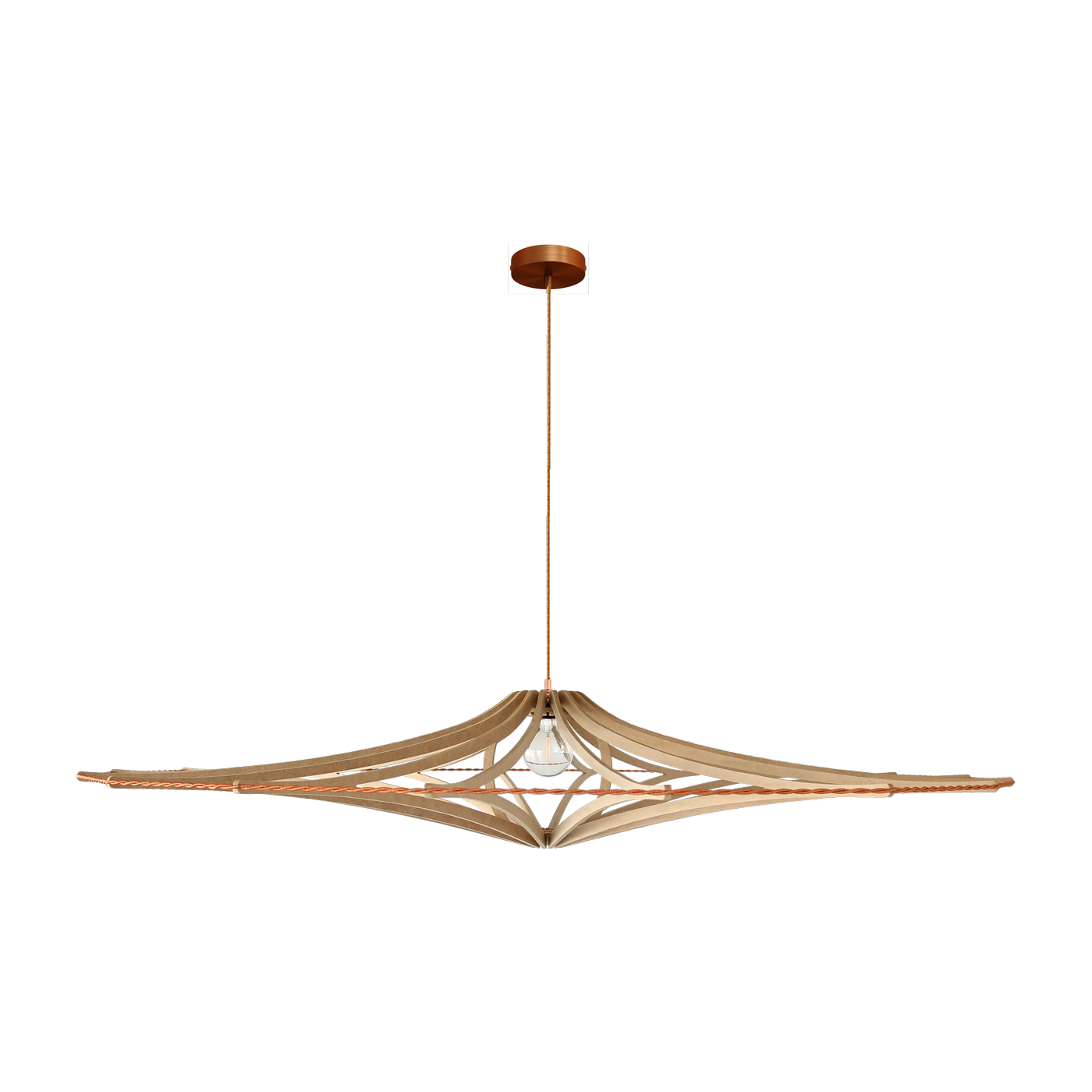 Suspension en bois brut et élastique cuivré 160cm Singing Brut - RIF