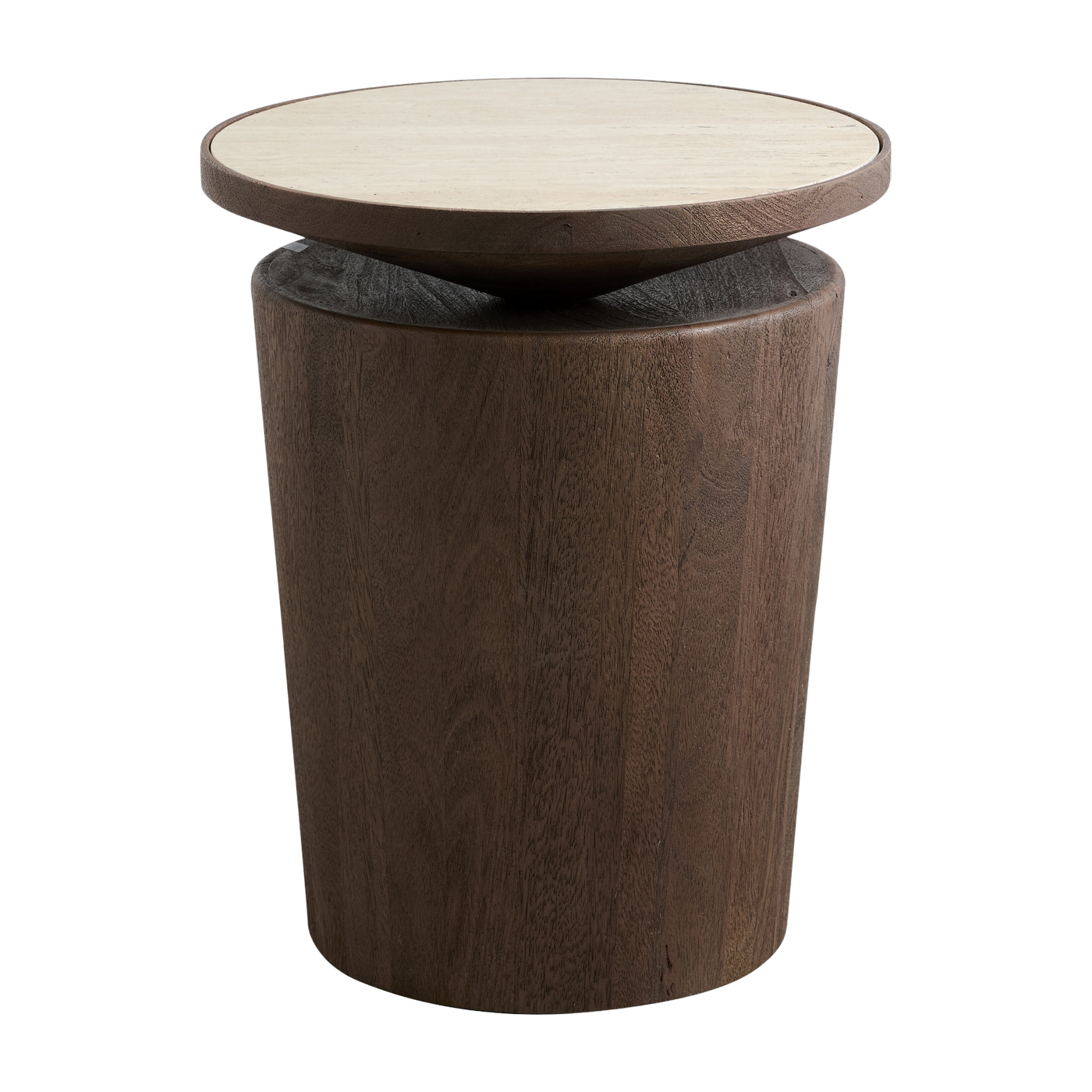 Side table ronde in mango wood and travertine 41x50cm Kwando - Nordal