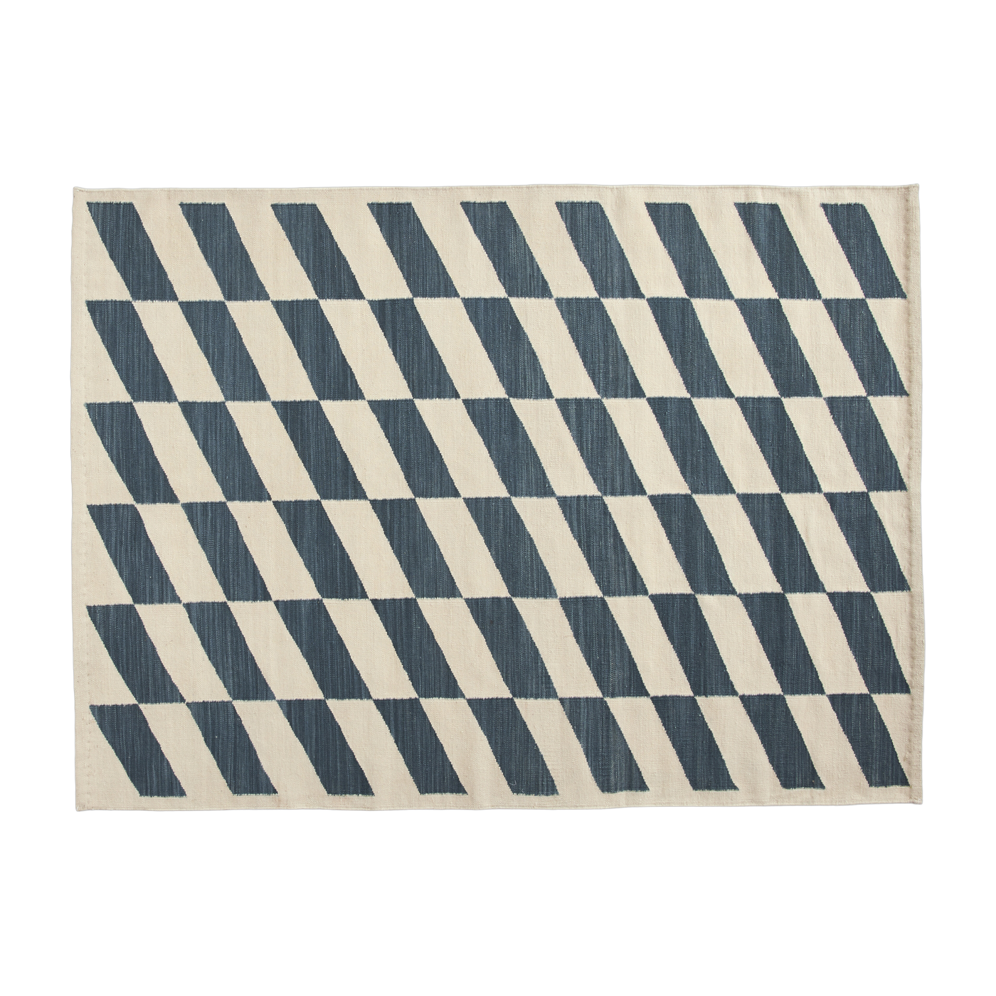 Tappeto kelim rettangolare in lana blu a scacchiera 200x140cm Shift - Hay