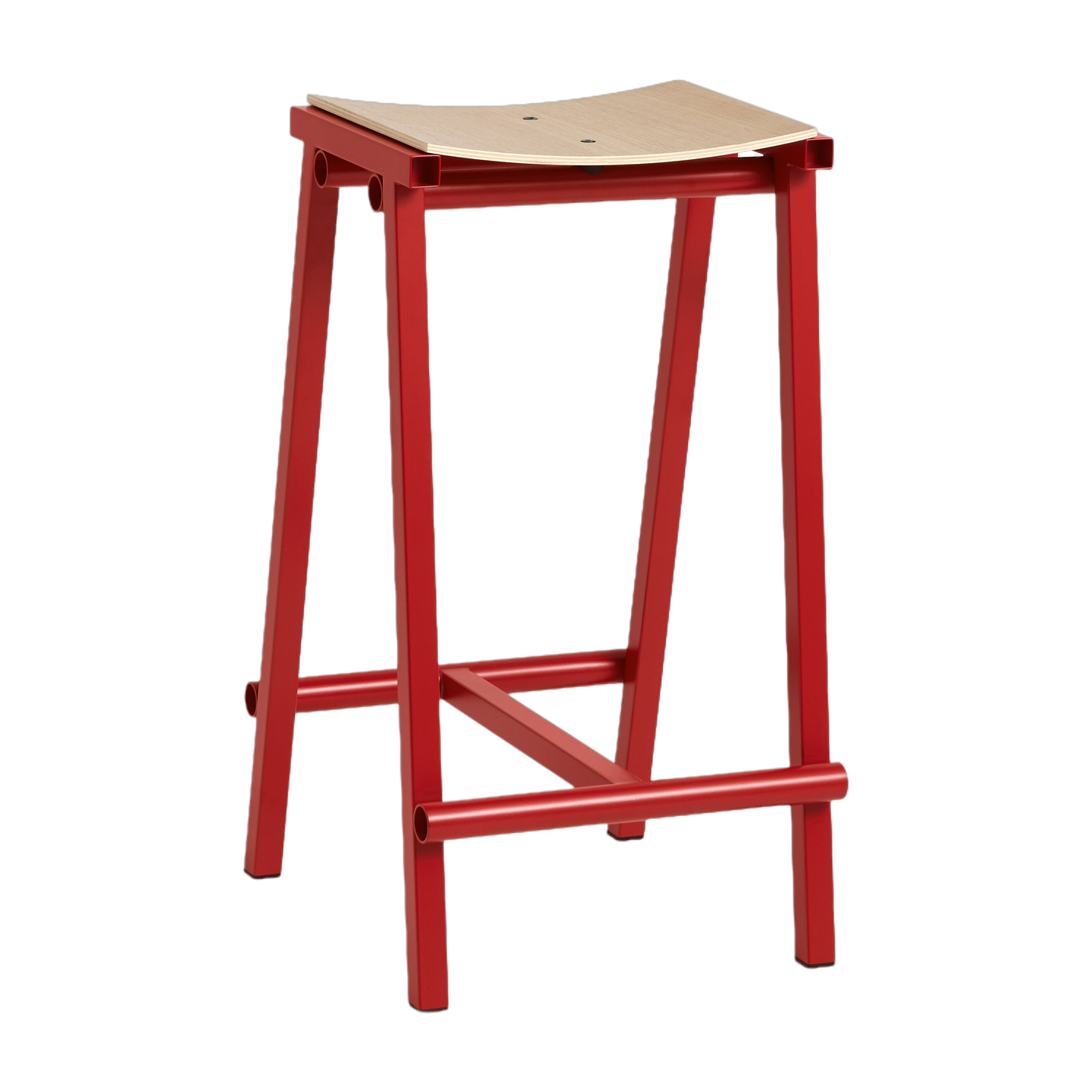 Barhocker aus Eichenholz und Stahl rot Signal 65cm Tabourete 8 - -. Hay