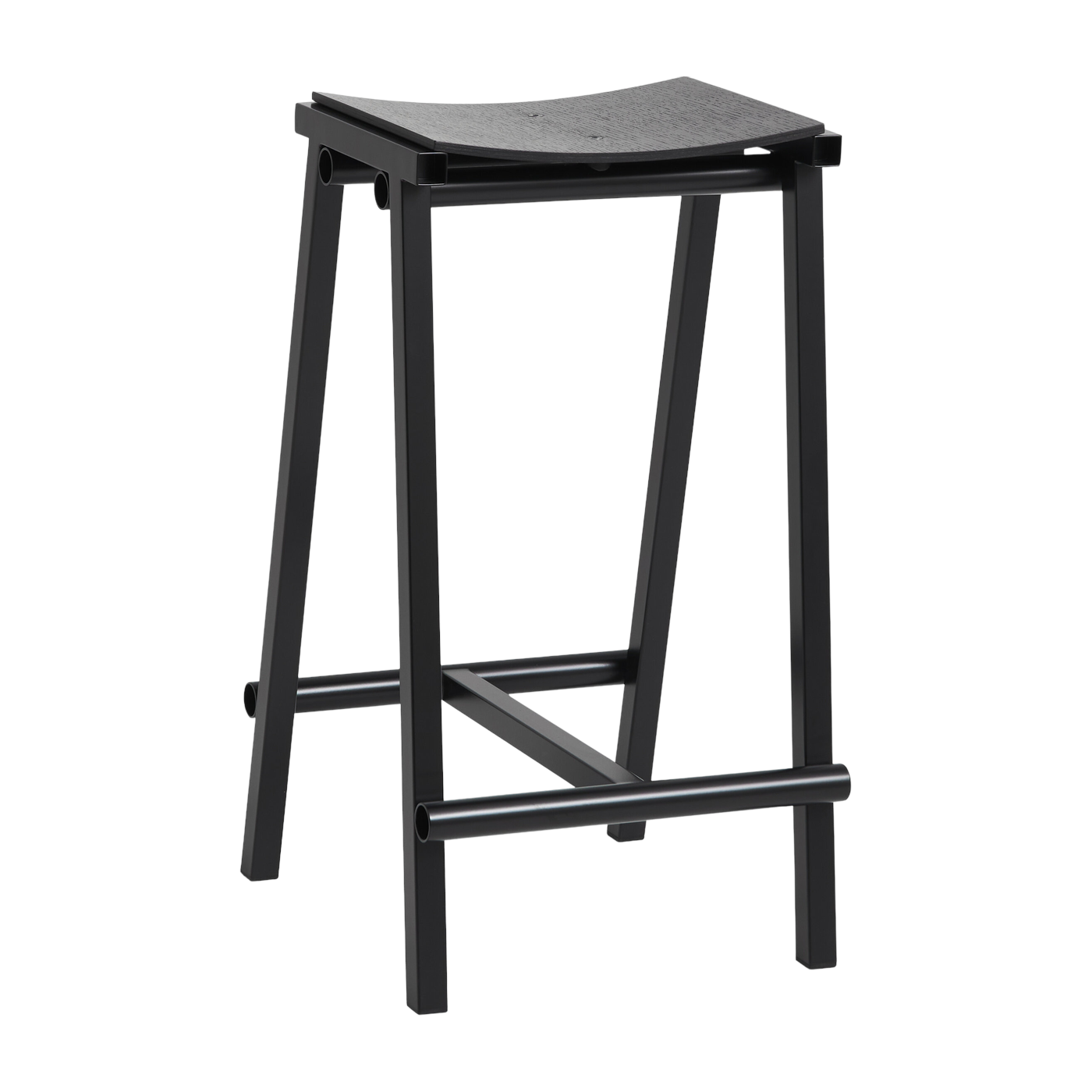 Barhocker aus schwarzem Eichenholz und schwarzem Stahl 65cm Tabourete 8 - -. Hay
