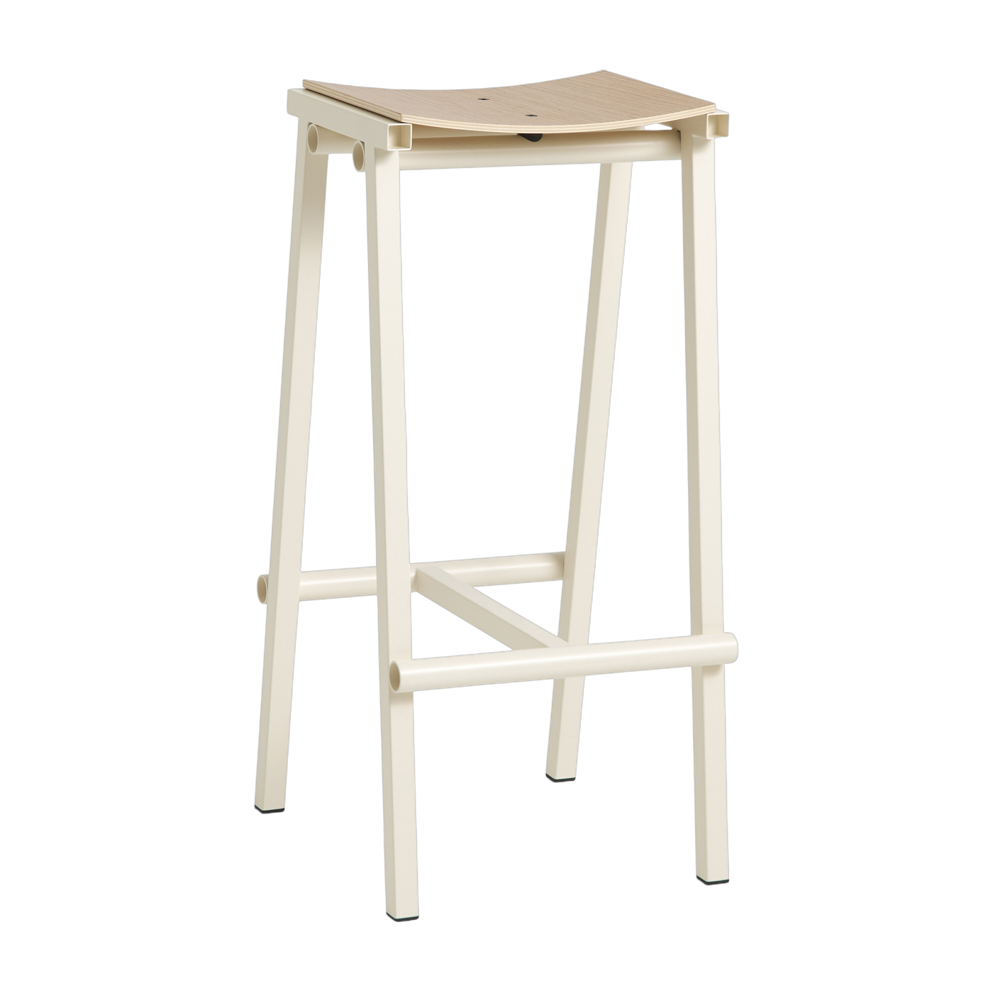 Barhocker aus Eichenholz und elfenbeinfarbenem Stahl 75cm Tabourete 8 - -. Hay