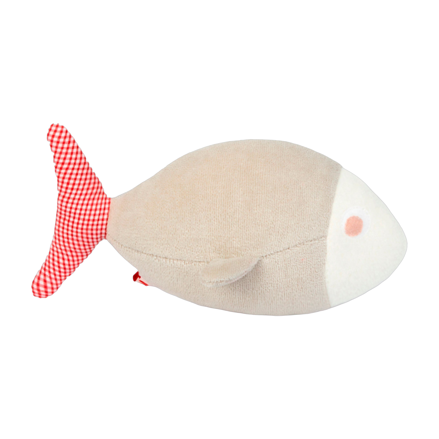 Peluche poisson beige et imprimé à carreaux rouge Laurette - Adada