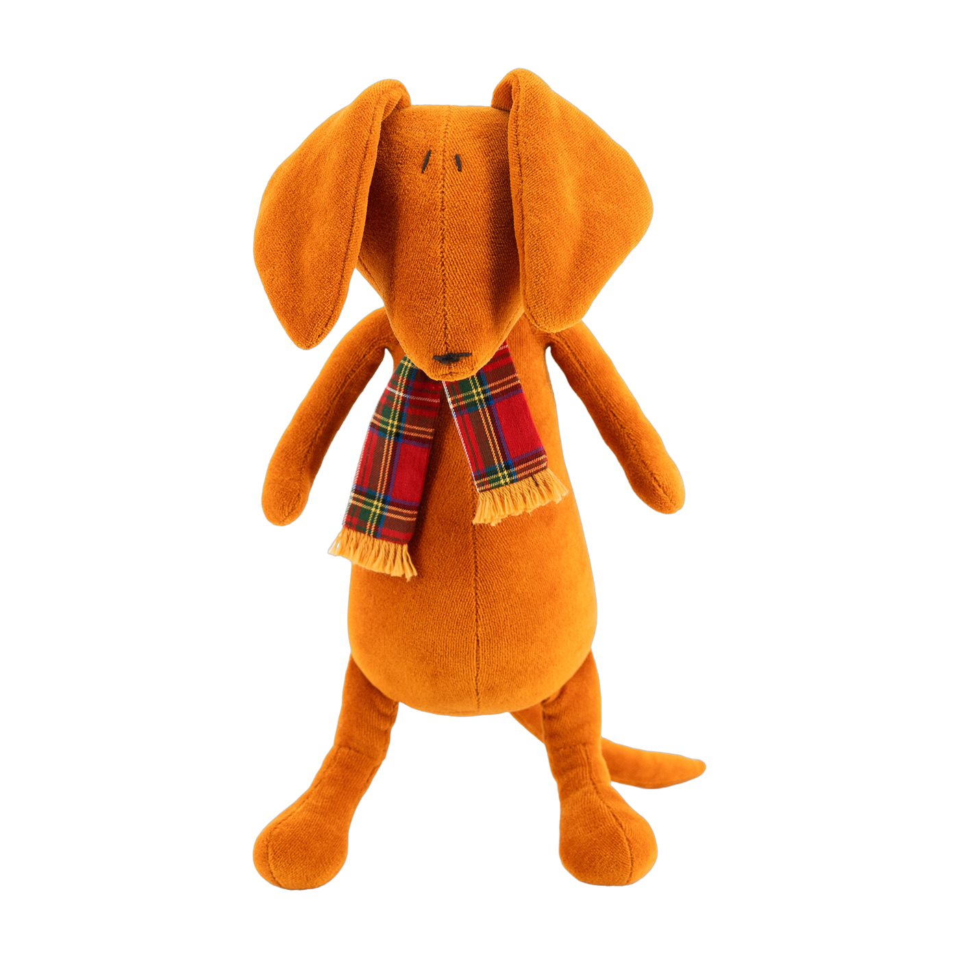 Peluche teckel marron grand avec écharpe rouge Scott - Adada