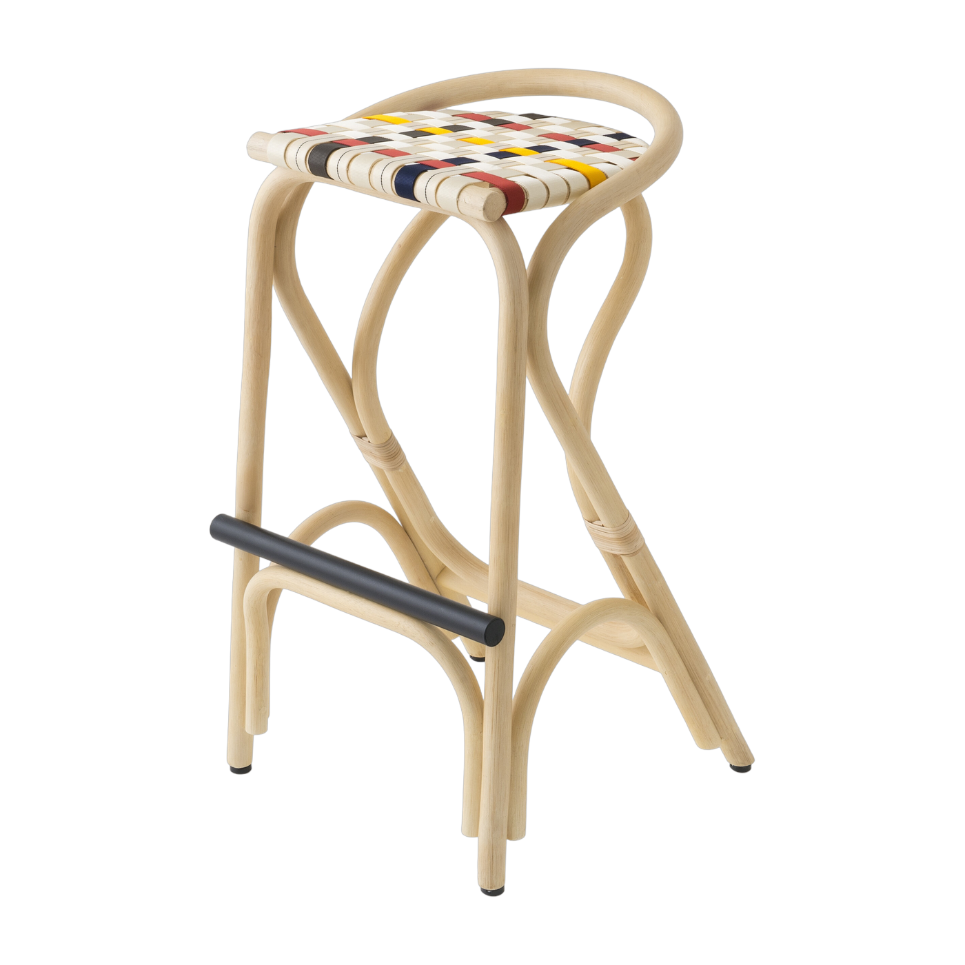 Bar stool in rotin and multicolored seat 83x49cm Virage Large - ORCHID EDITION