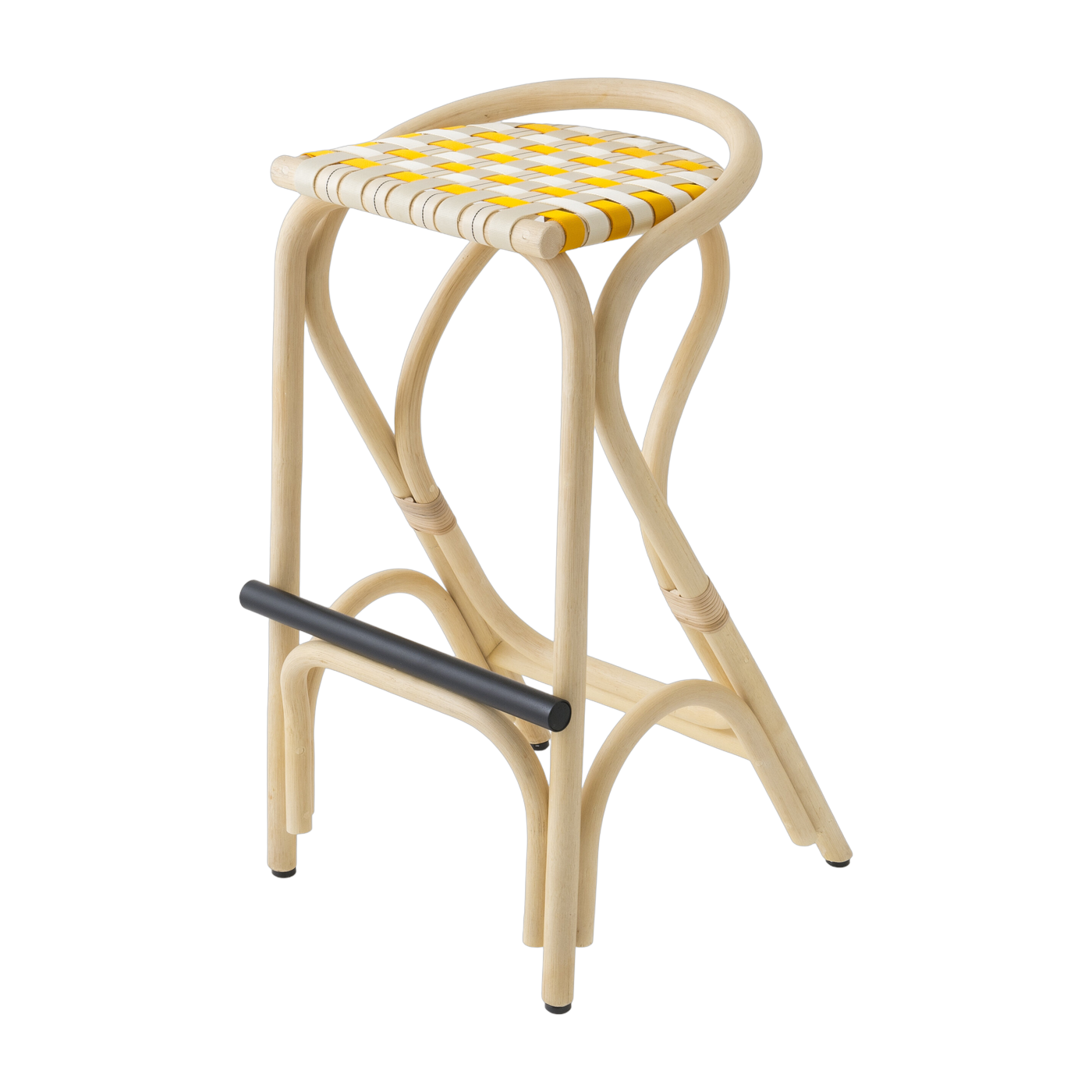 Bar stool in rotin and buttercup yellow seat 83x49cm Virage Large - ORCHID EDITION