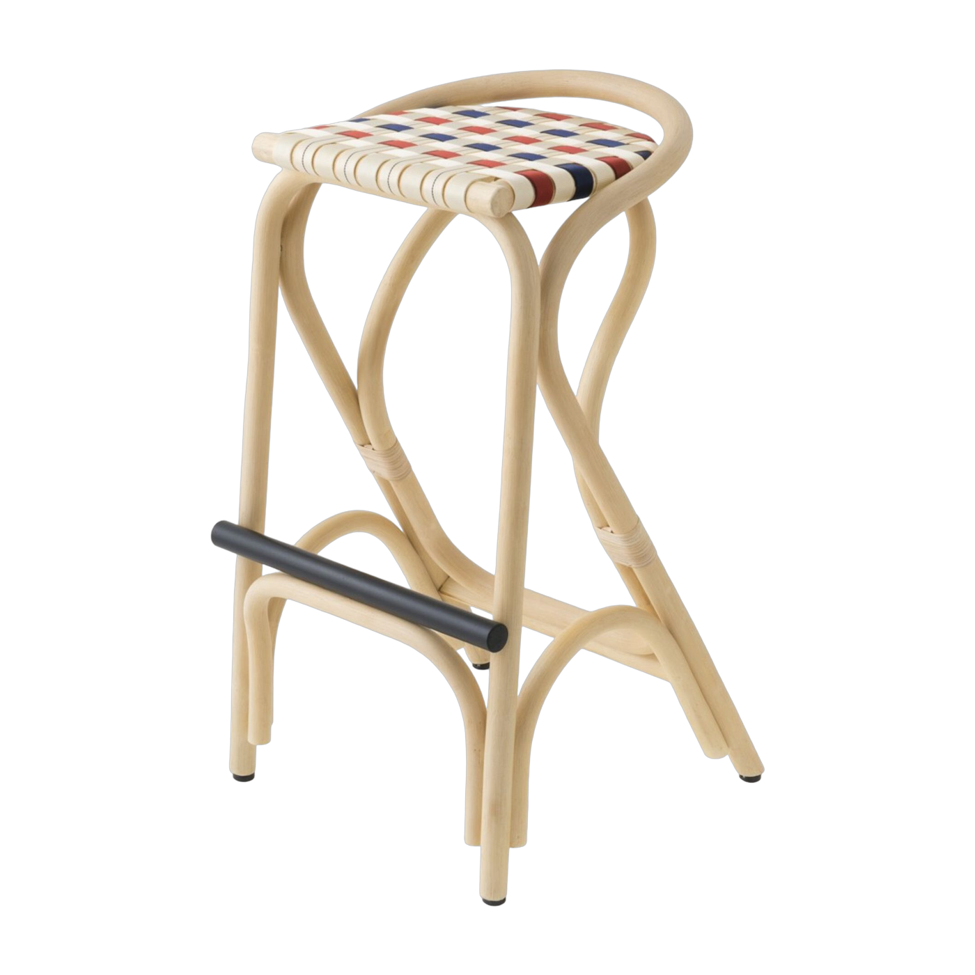 Bar stool in rotin gendarme blue and brick red seat 83x49cm Virage Large - ORCHID EDITION