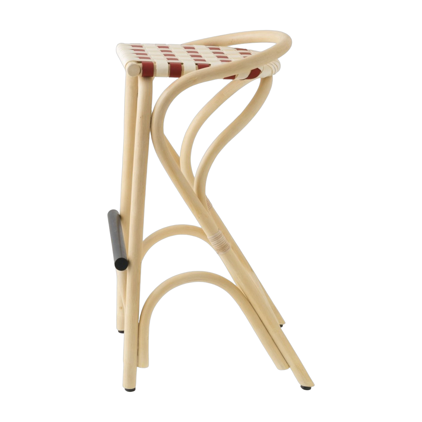 Bar stool in rotin and brick-red seat 83x49cm Virage Large - ORCHID EDITION