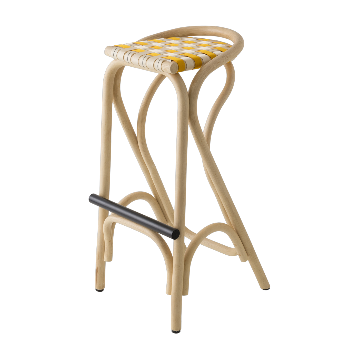 Bar stool in rotin and buttercup yellow seat 83x44cm Virage - ORCHID EDITION