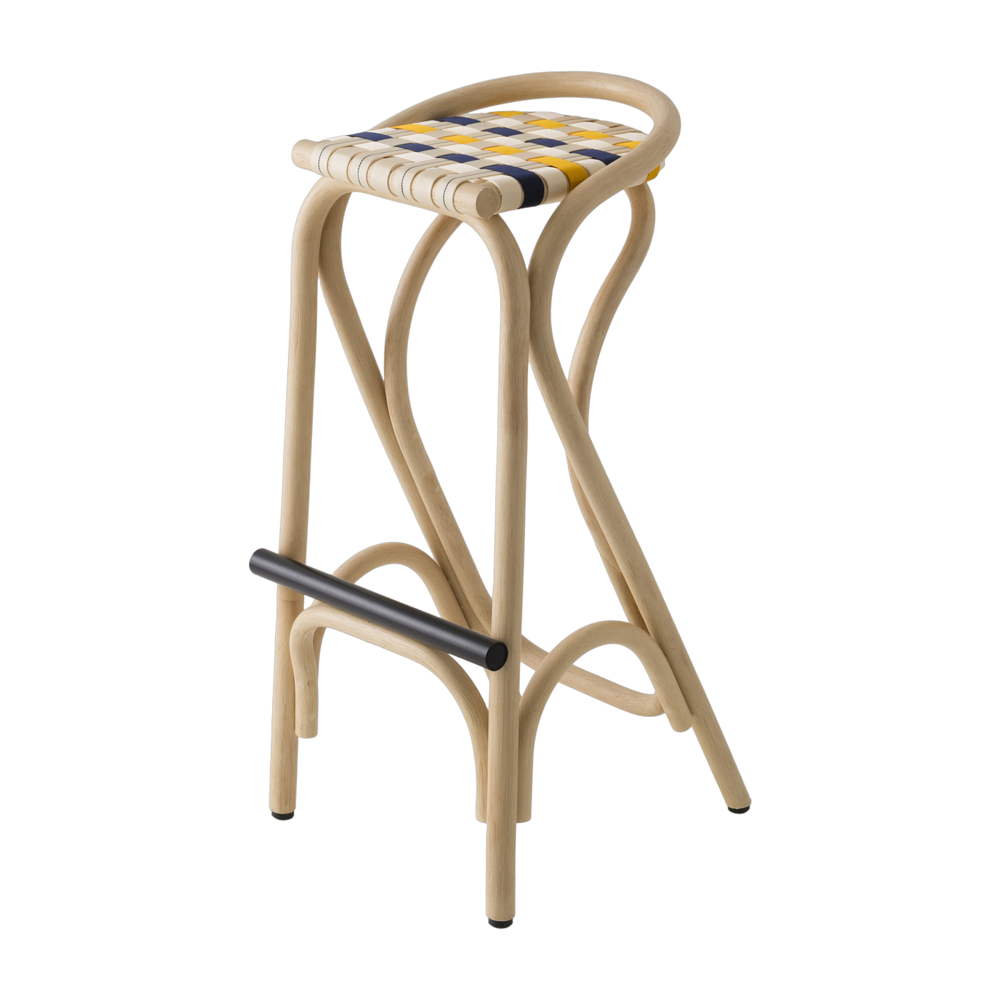 Bar stool in rotin seat in gendarme blue and buttercup yellow 83x44cm Virage - ORCHID EDITION