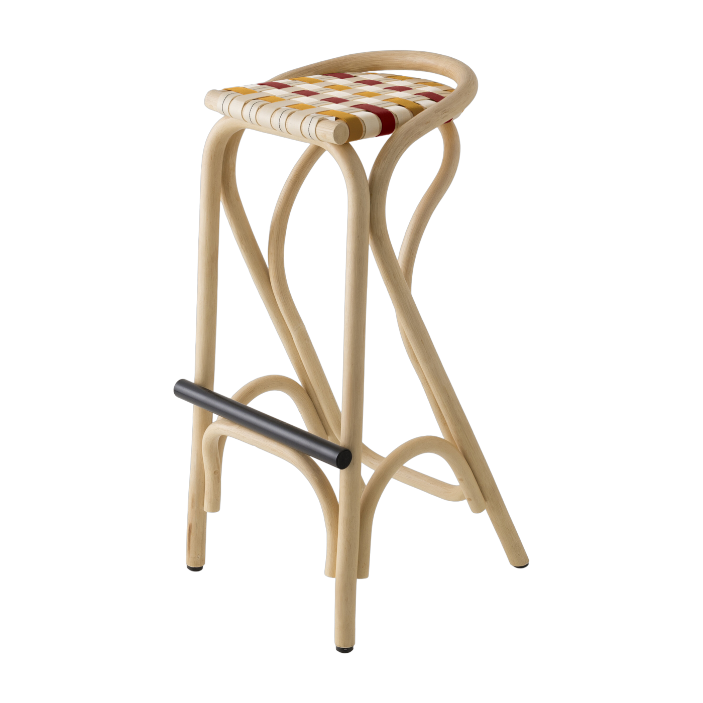 Bar stool in rotin with buttercup yellow and brick red seat 83x44cm Virage - ORCHID EDITION