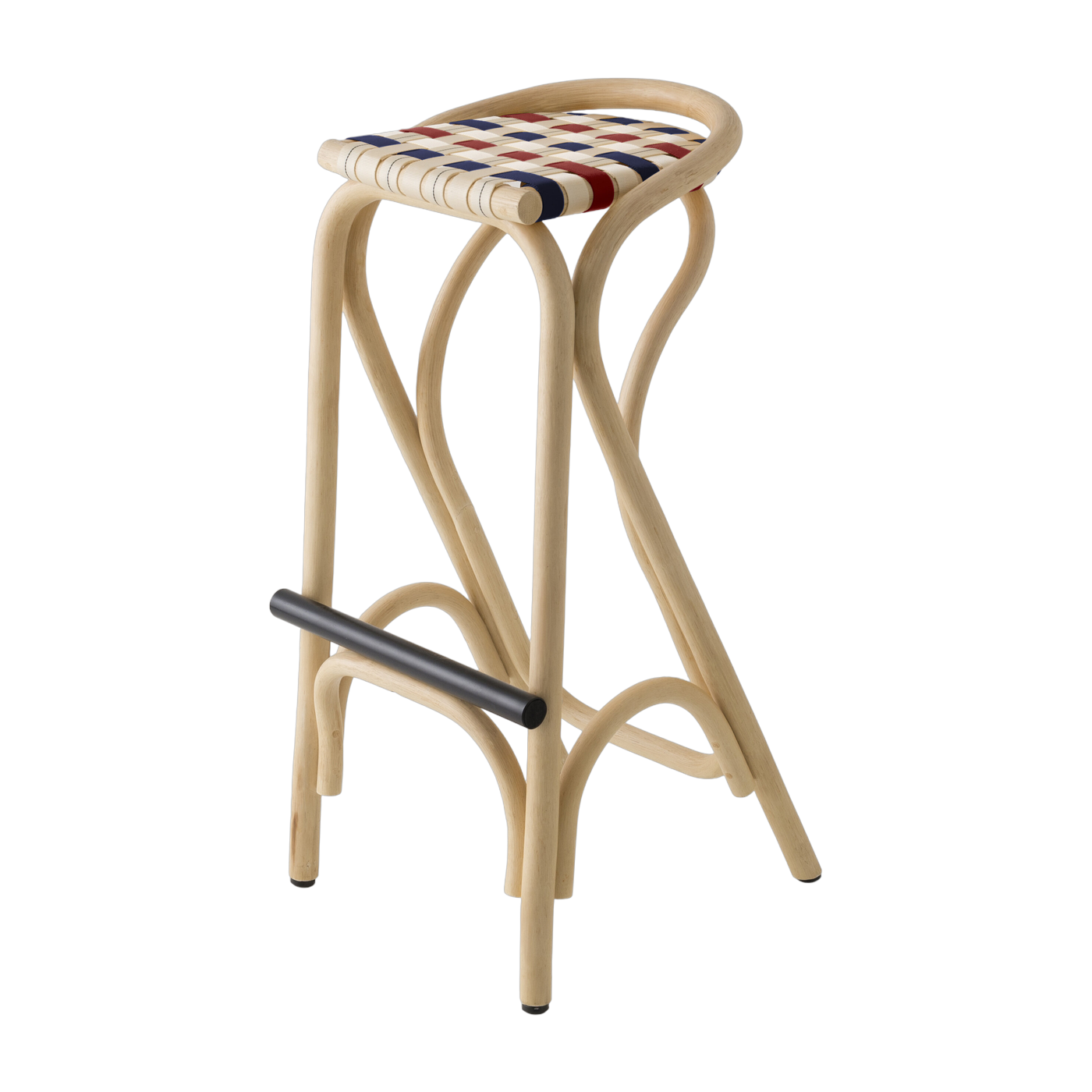 Bar stool in rotin and seat in gendarme blue and brick red 83x44cm Virage - ORCHID EDITION