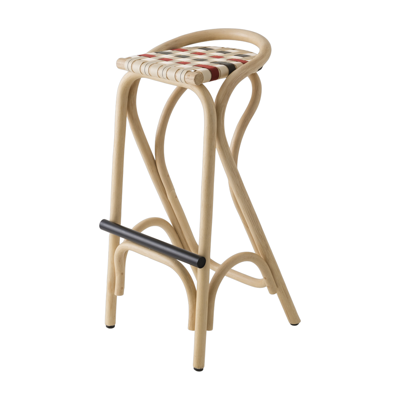 Bar stool in rotin and brick red and khaki green seat 83x44cm Virage - ORCHID EDITION