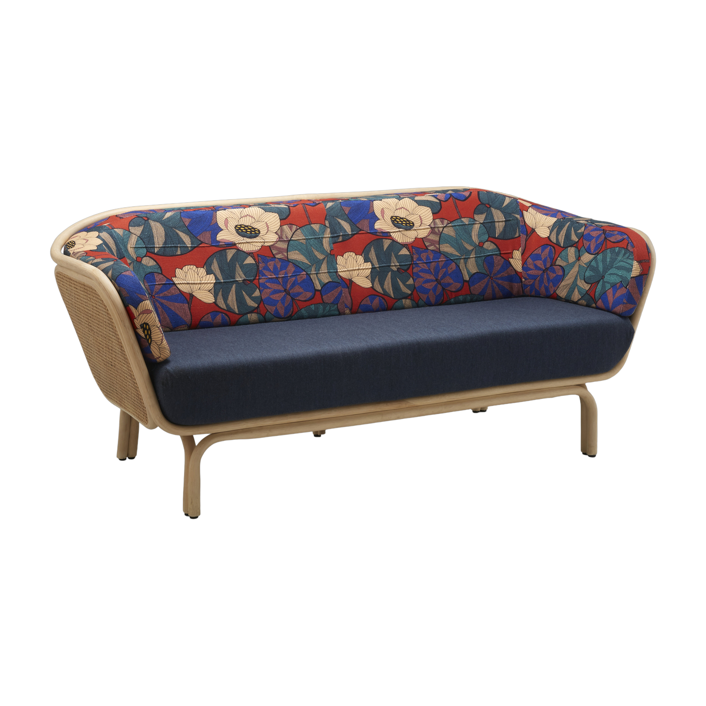 Sofa rotin and cannage idris and mood blue 190cm Bôa - ORCHID EDITION