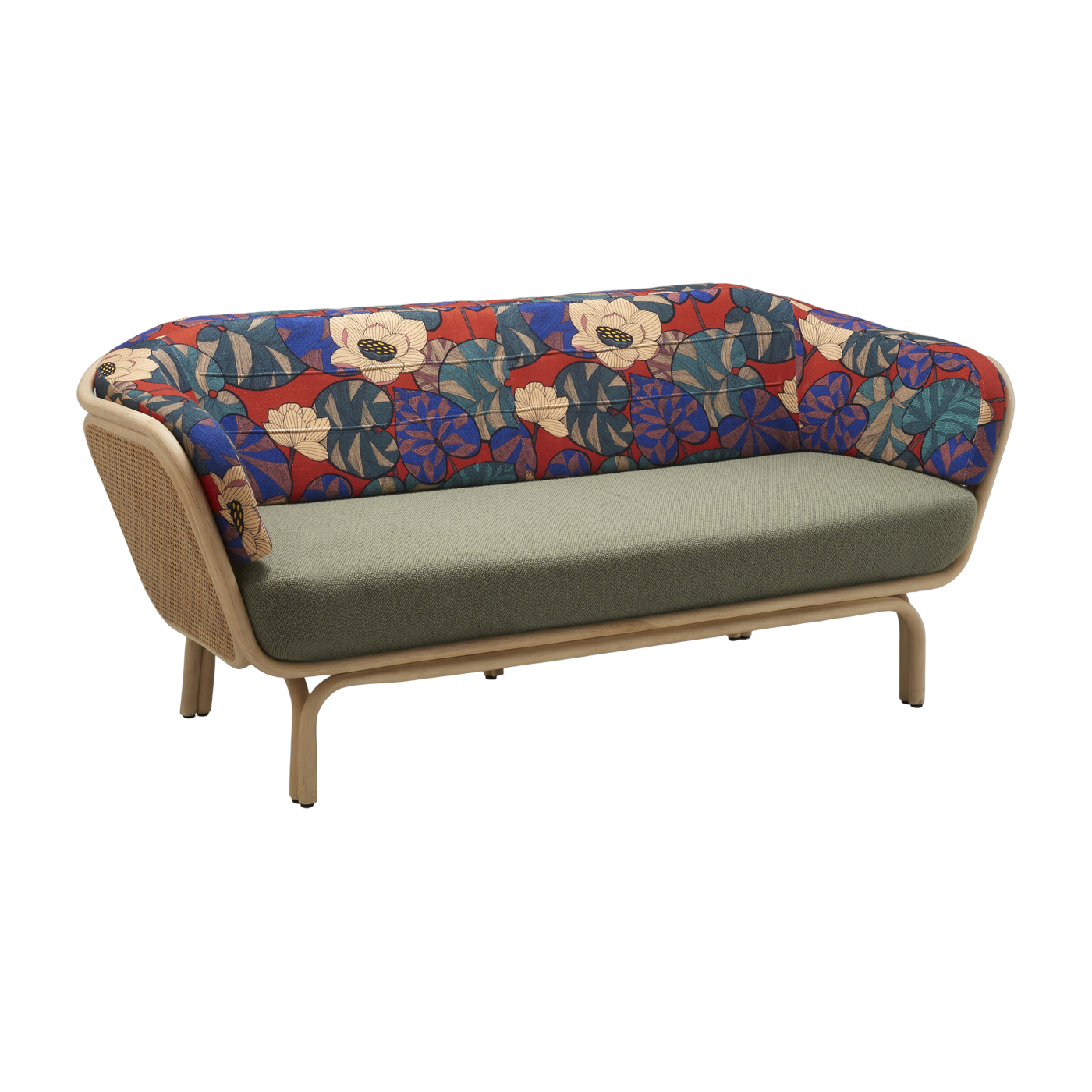 Sofa rotin and cannage idris and eucalyptus 190cm Bôa - ORCHID EDITION