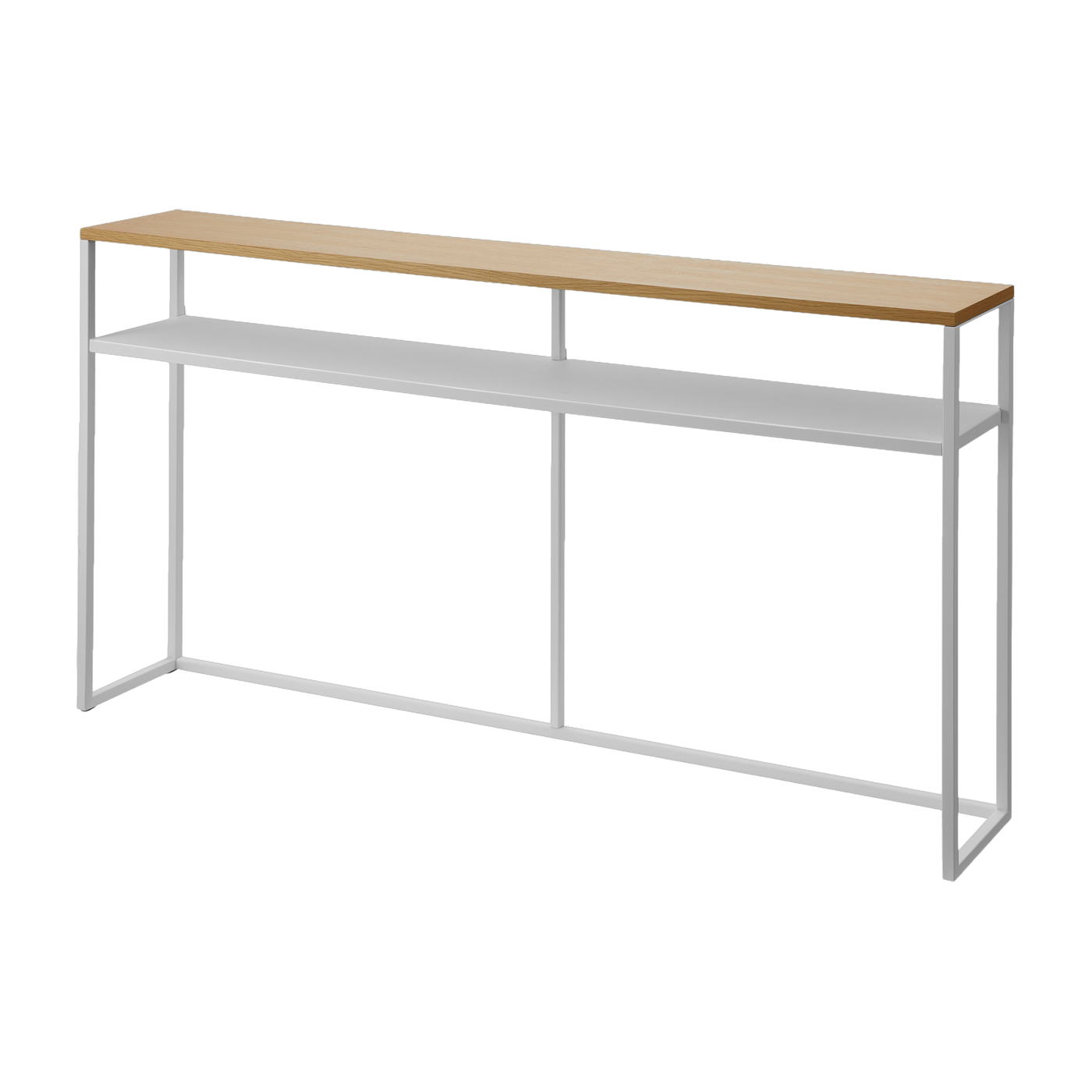 Consola con estante en acero blanco y madera 126x20, 5x65cm - Yamazaki