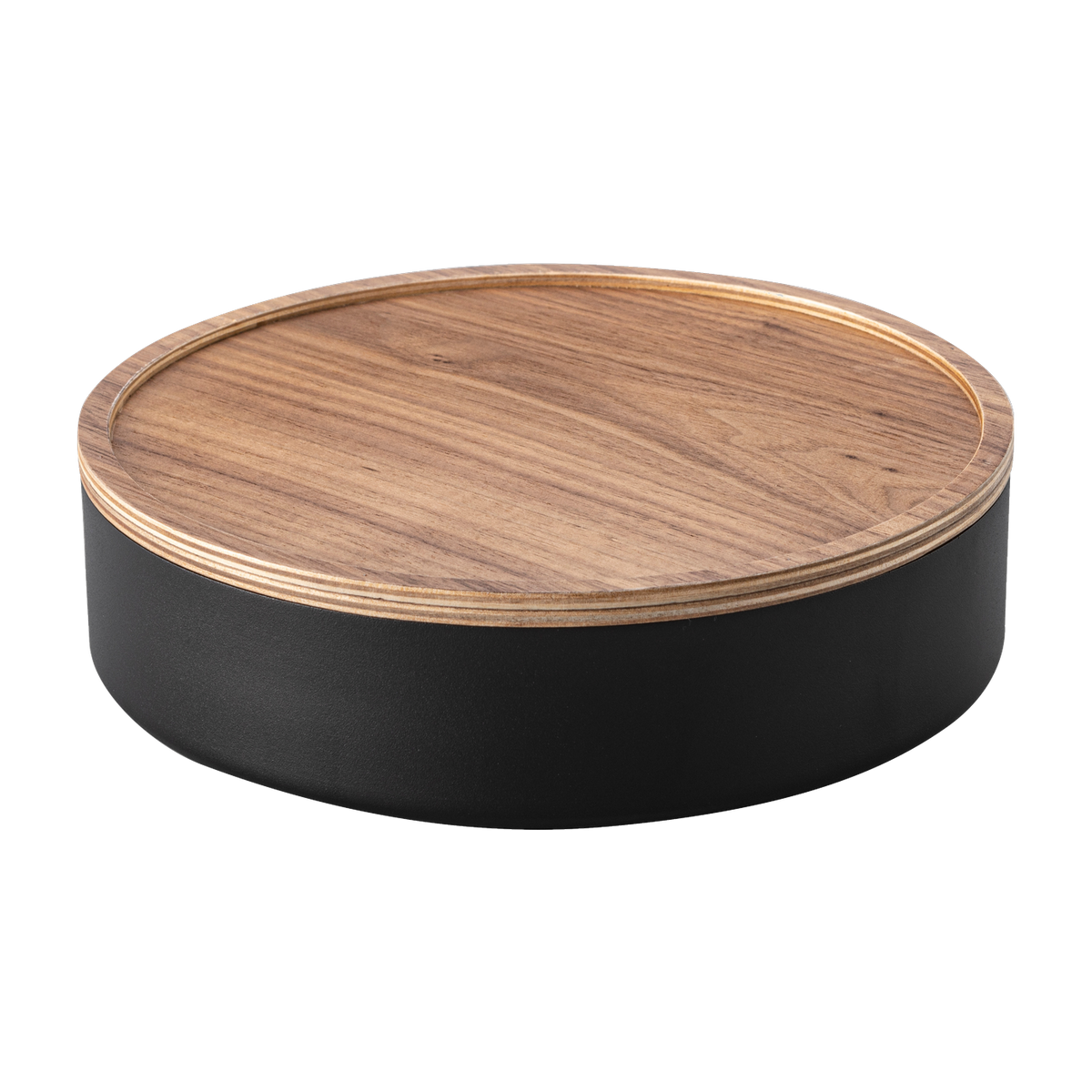 Aufbewahrungsbox mit Deckel ronde Holz und Stahl schwarz 22x6cm -. Yamazaki