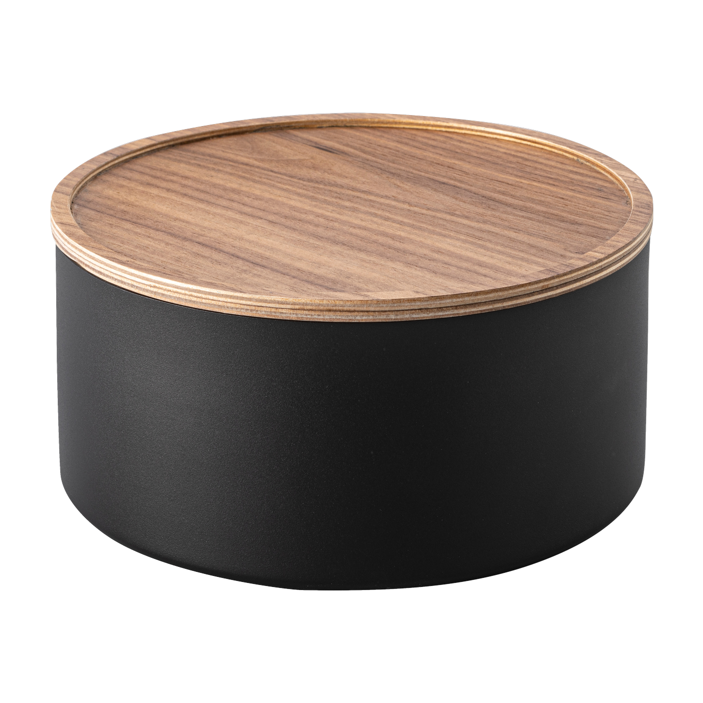 Boîte de rangement avec couvercle ronde bois et acier noir 22x11cm - Yamazaki