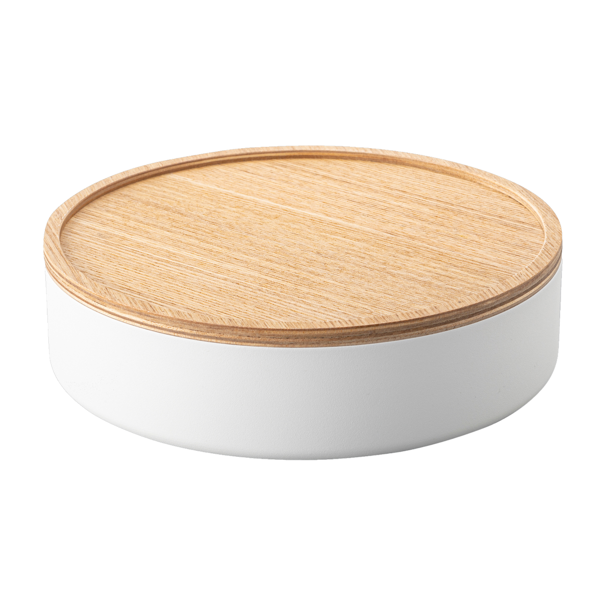 Boîte de rangement avec couvercle ronde bois et acier blanc 22x6cm - Yamazaki