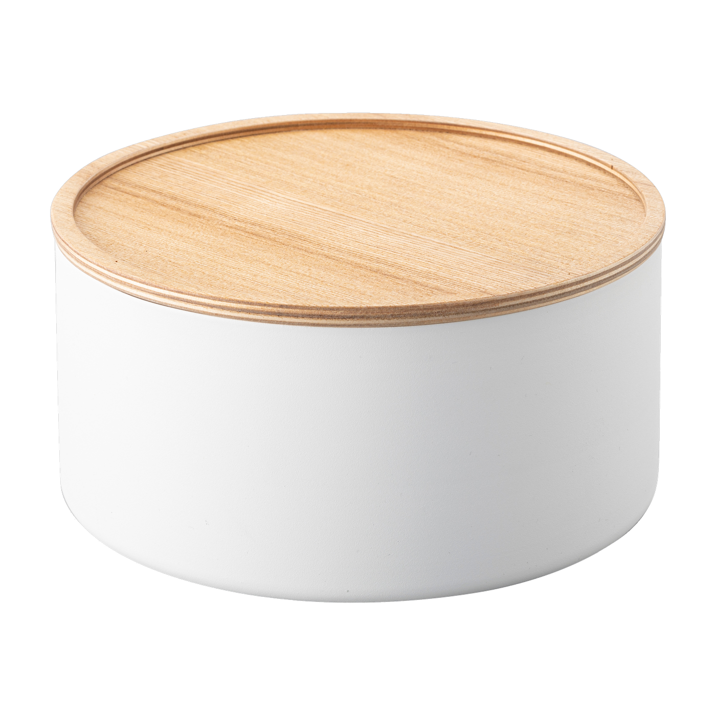 Boîte de rangement avec couvercle ronde bois et acier blanc 22x11cm - Yamazaki