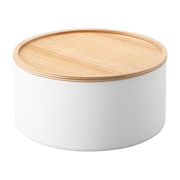Storage box with lid ronde wood and white steel 22x11cm - Yamazaki