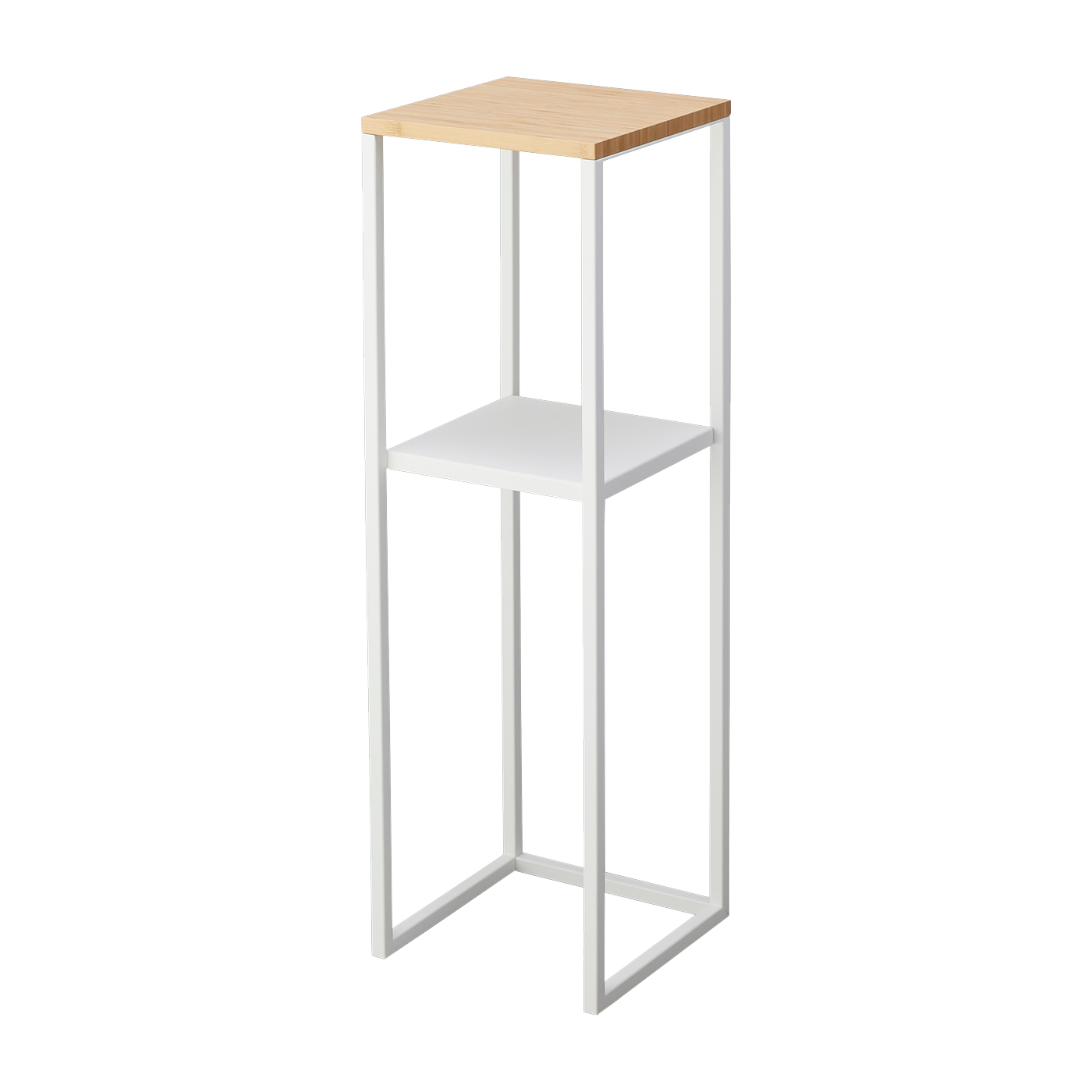 Estantería de 2 niveles con tapa de bambú y acero blanco 80cm - - Estantería de pared Yamazaki
