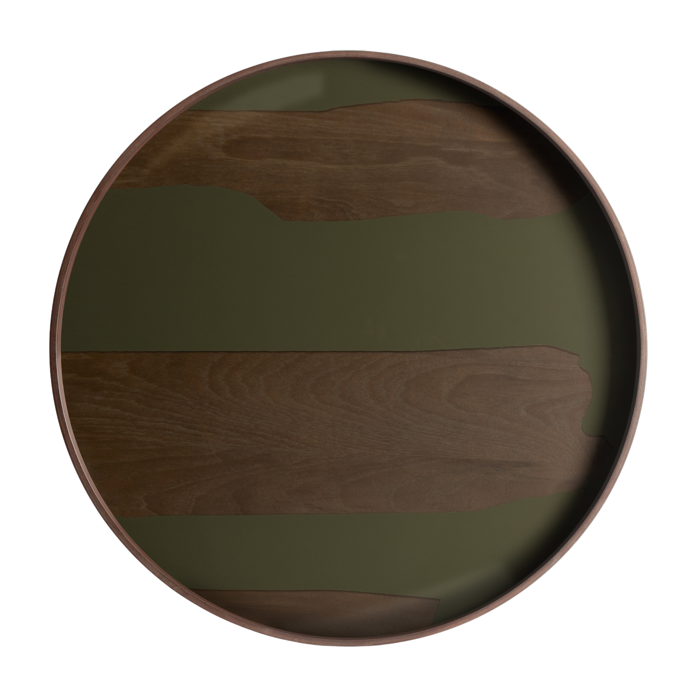 round tray in green screen-printed glass and brown teak veneer 61x4cm - ethnicraft accessories