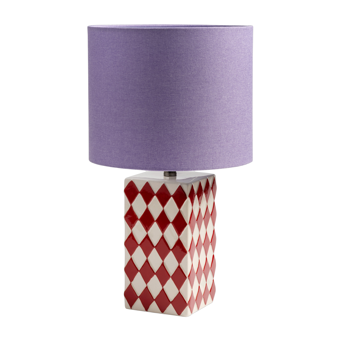 Red checkerboard stoneware table lamp with purple shade 24x43cm Grid - &Klevering