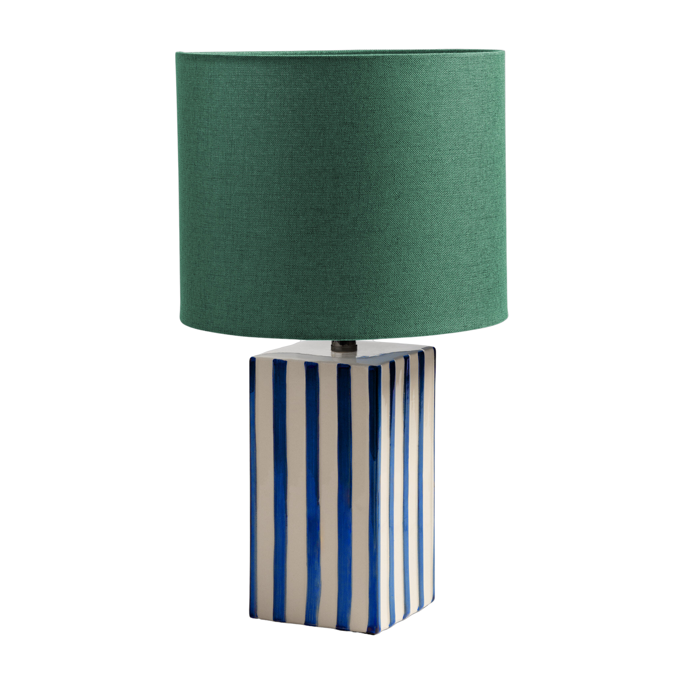 Blue striped stoneware table lamp with green shade 24x43cm Streak - &Klevering