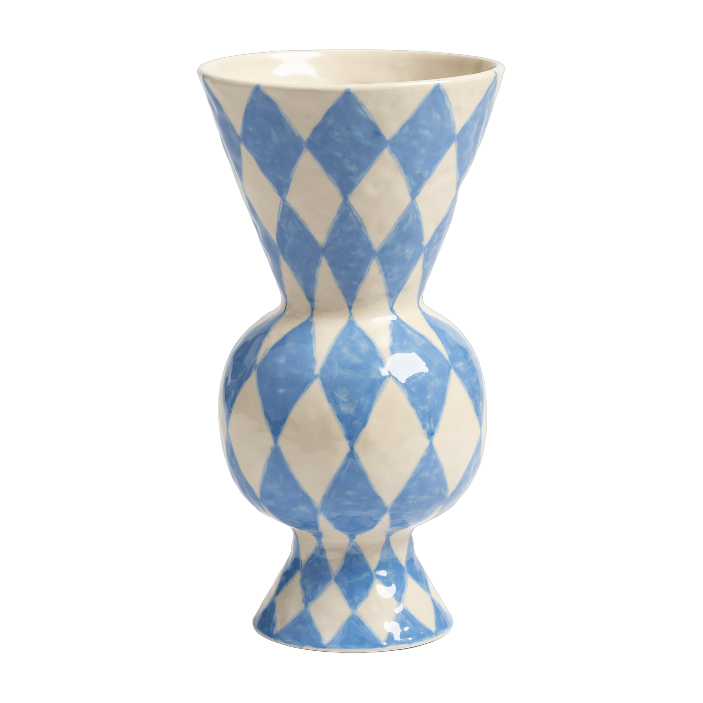 Vase aus Steingut blaues Schachbrettmuster 16x29, 5cm Rhombic - &Klevering