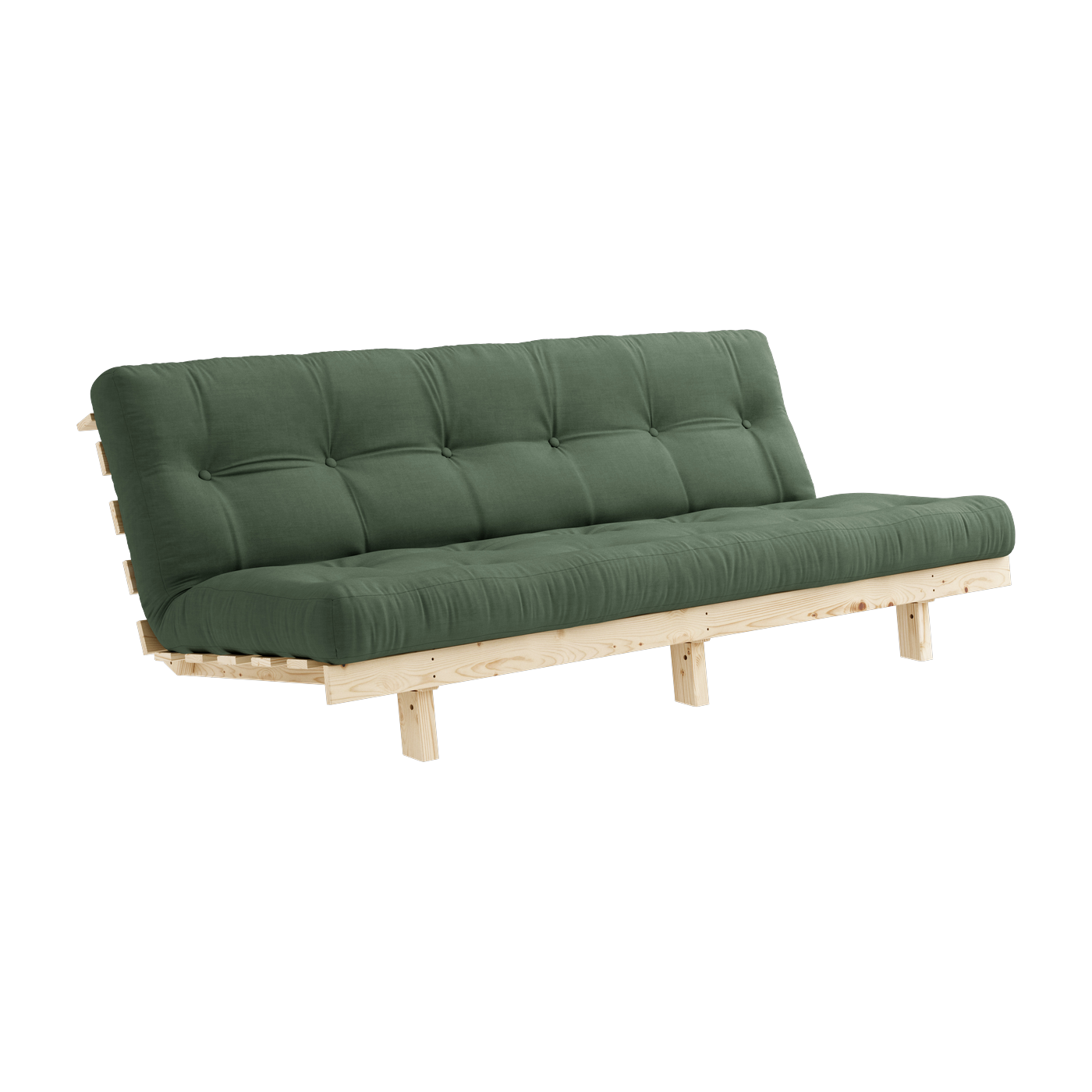 أريكة قابلة للتحويل من خشب الصنوبر مع مرتبة زيتون أخضر 130x200 سم Lean - Karup Design