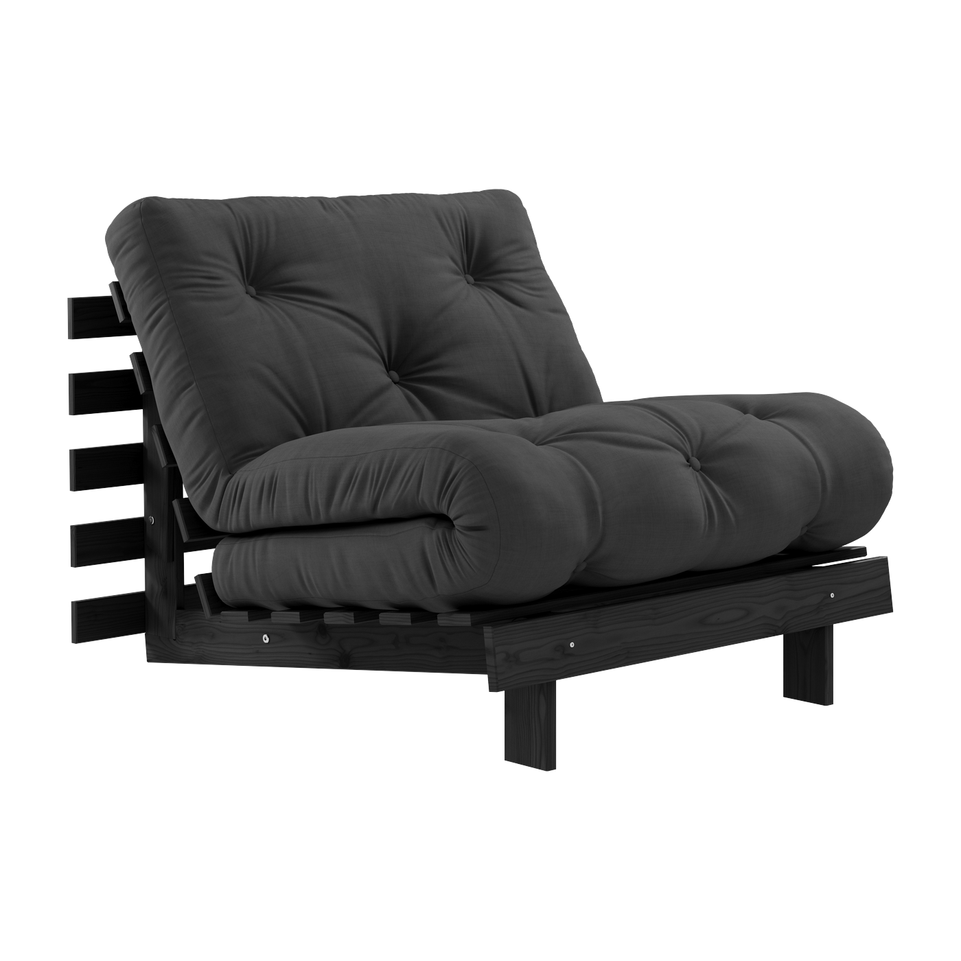 Roots Divano trasformabile in pino laccato nero e materasso grigio scuro 90x200cm 90 - Karup Design