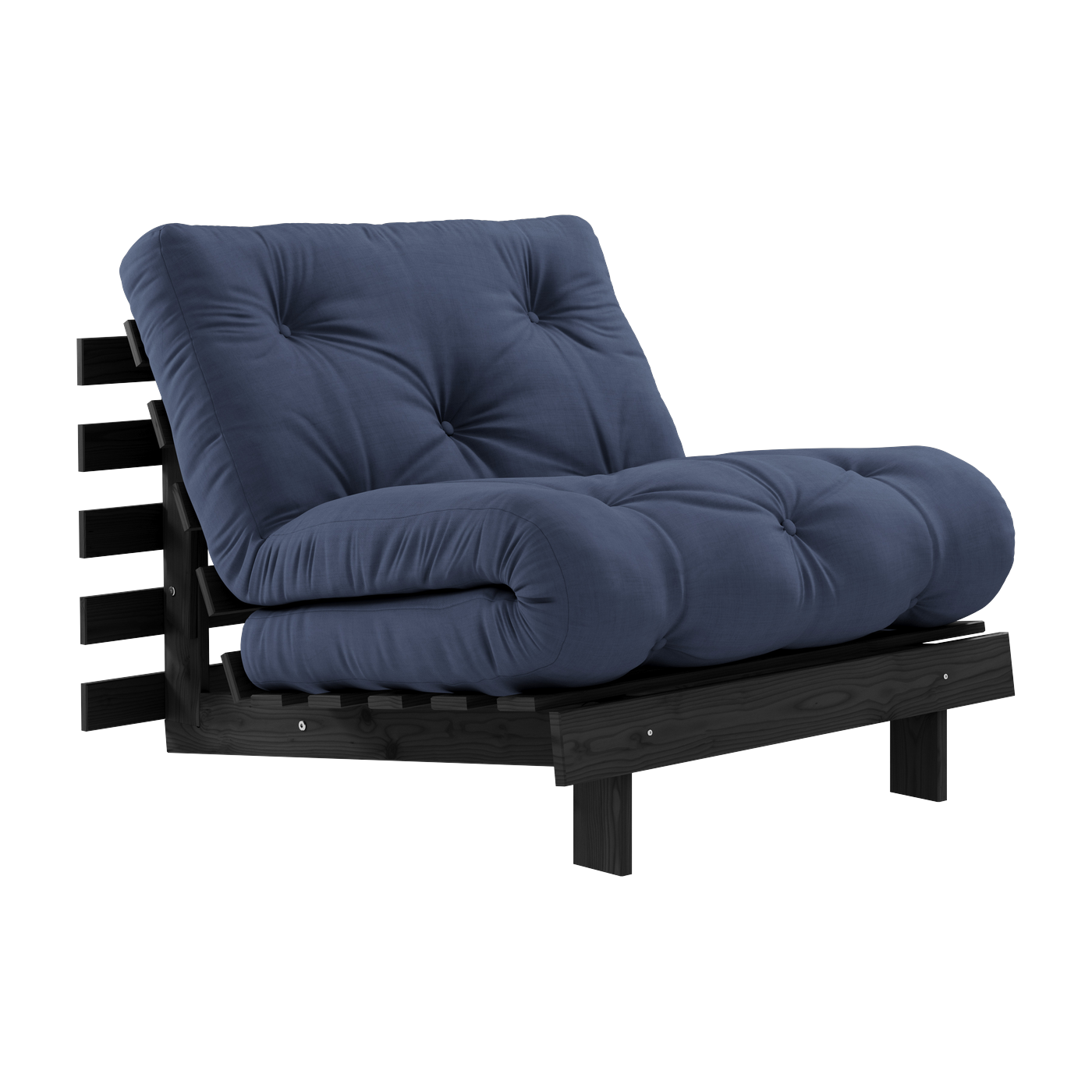 Roots Divano letto in legno laccato nero con materasso blu marino 90x200cm 90 - Karup Design