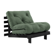 Roots Sofá convertible en madera lacada negra con colchón verde oliva 90x200cm 90 - Karup Design