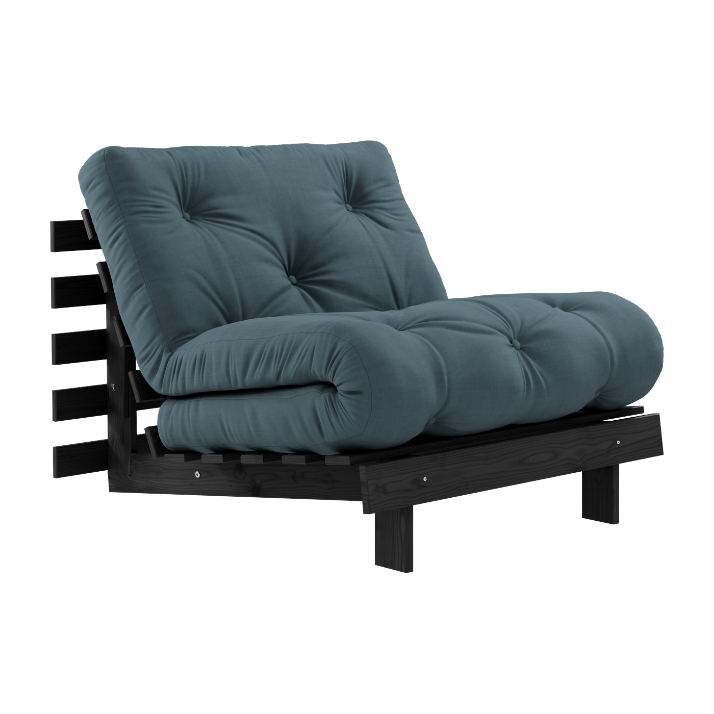 Roots Divano letto in legno laccato nero con materasso blu petrolio 90x200cm 90 - Karup Design