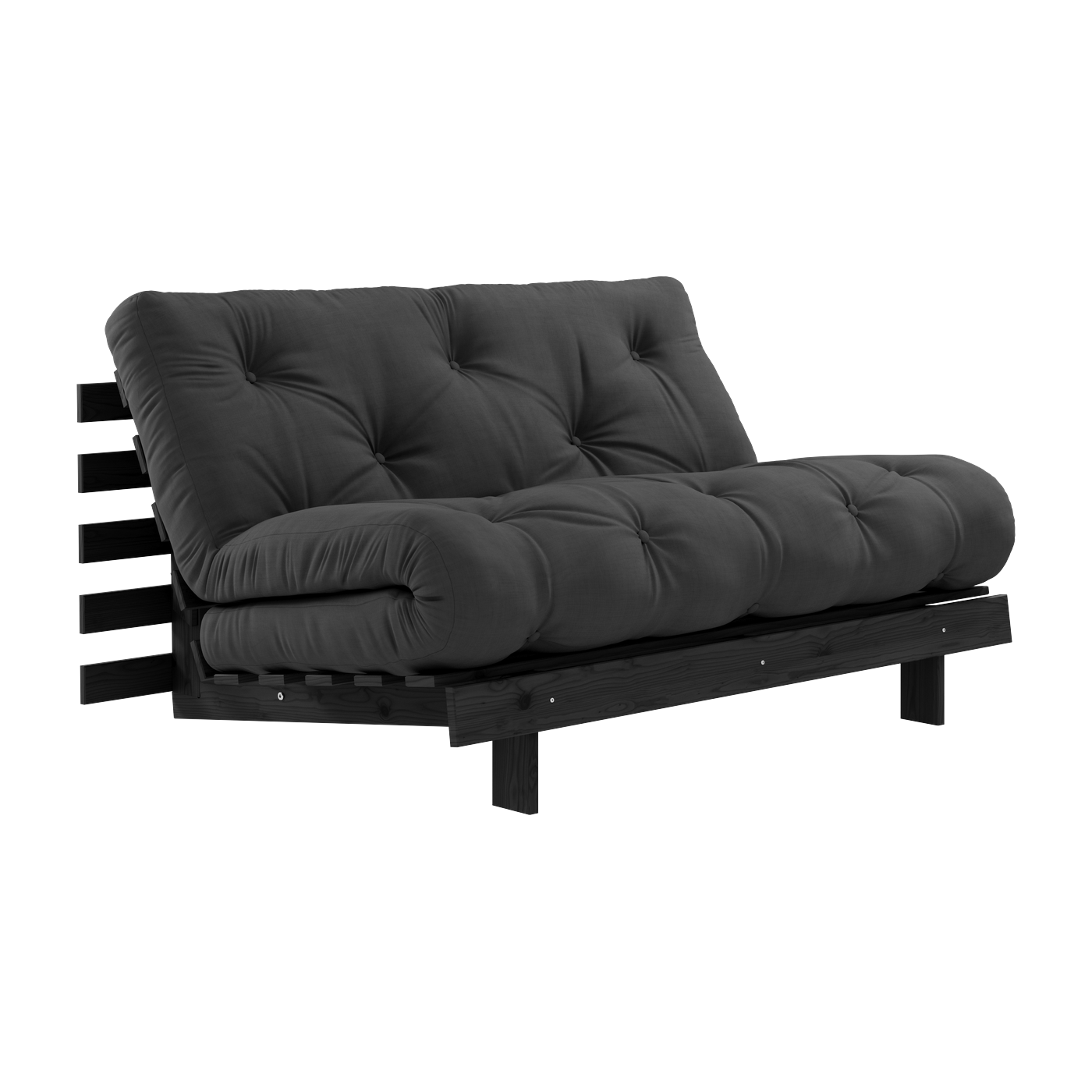 Roots Divano letto in legno laccato nero con materasso grigio scuro 140x200cm 140 - Karup Design